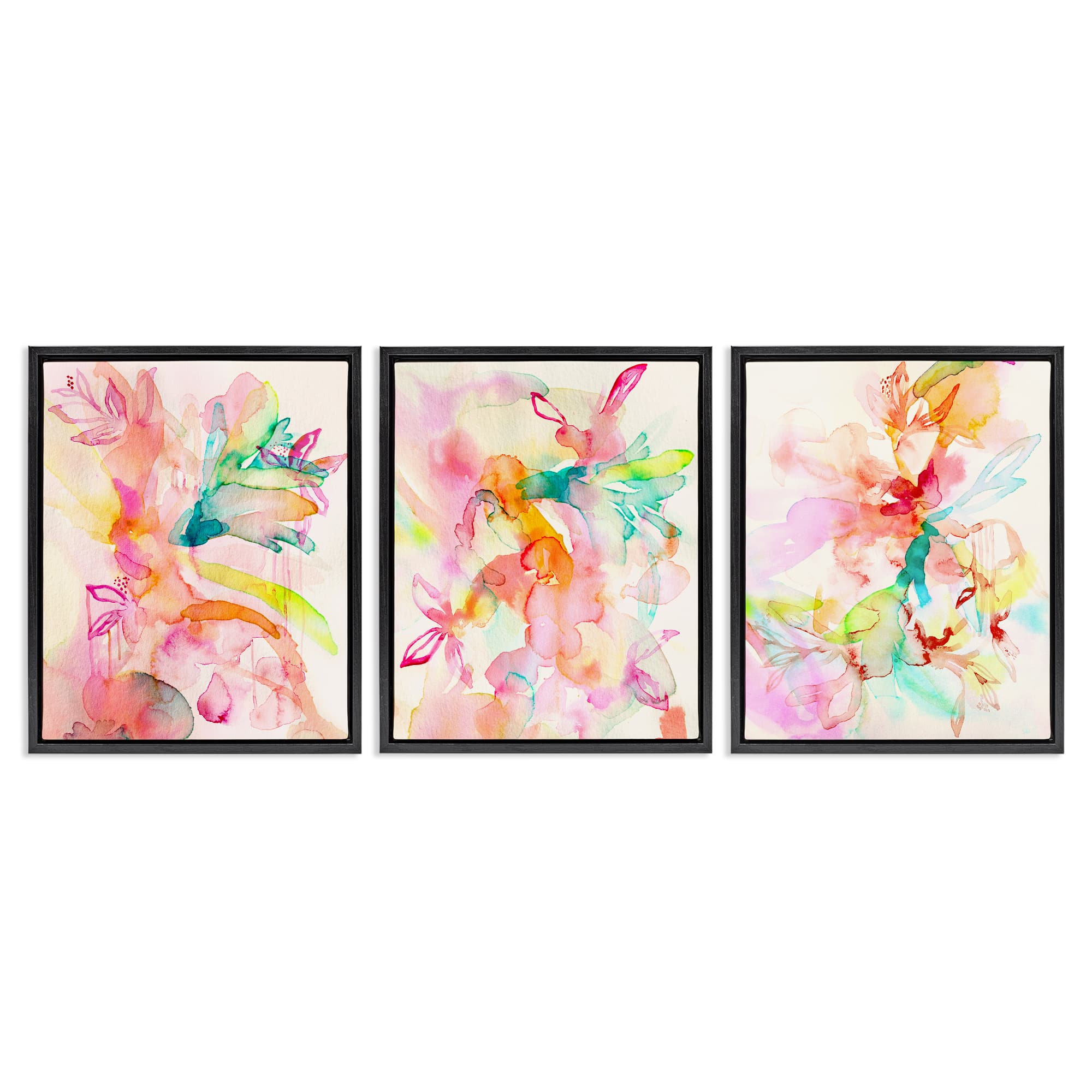 Stupell Industries A3-465-FFB-3PC-24X30 Abstract Florals and Paint Drip 3pc Floating Frame Set design by Gemma Bardot