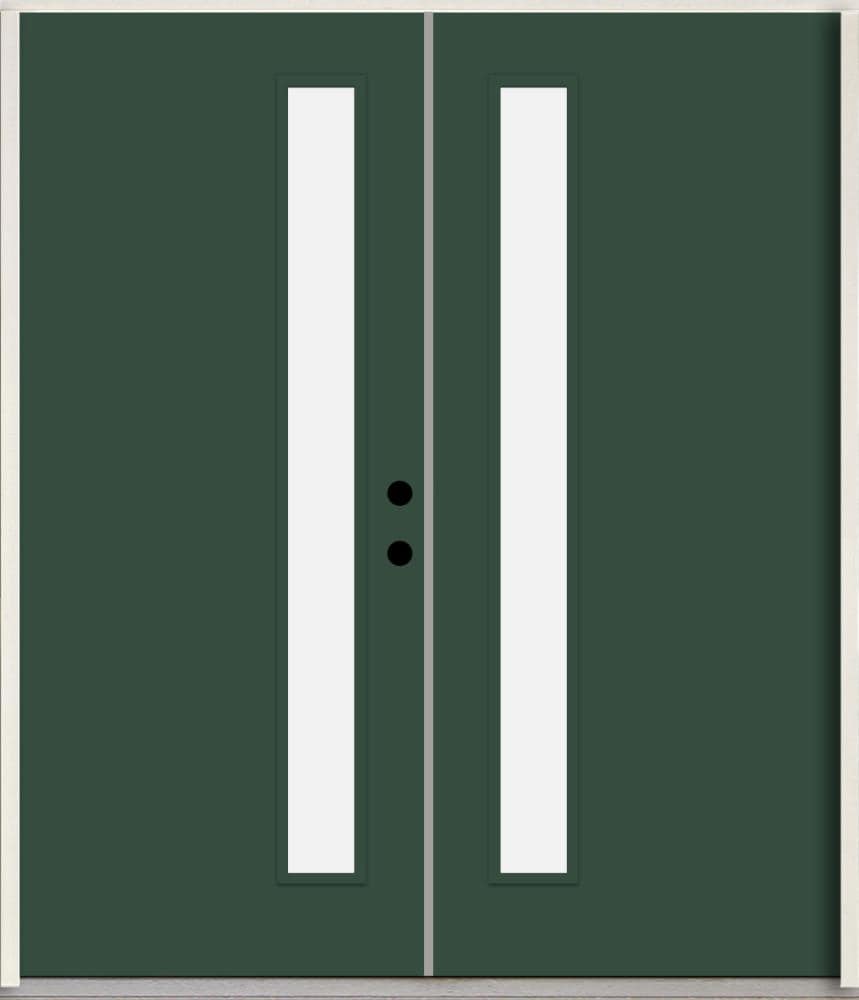 RELIABILT LO1065108 Spotlights 64-in x 80-in x Fiberglass 1/4 lite Left-hand inswing Evergreen Paint Painted Prehung Double Front Door Insulating core