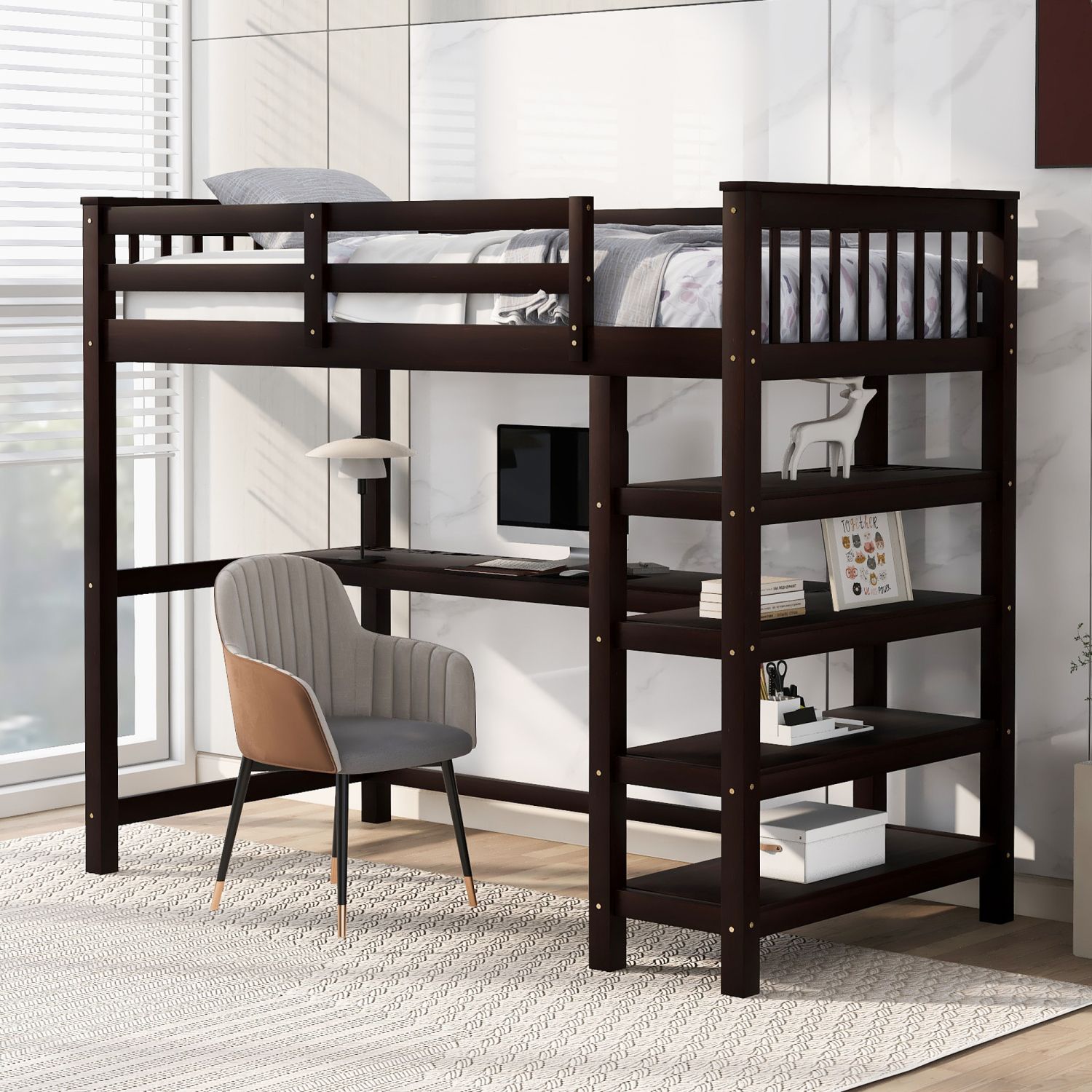 JASMODER GX000245AAP Espresso Twin Composite Platform Bed with Storage