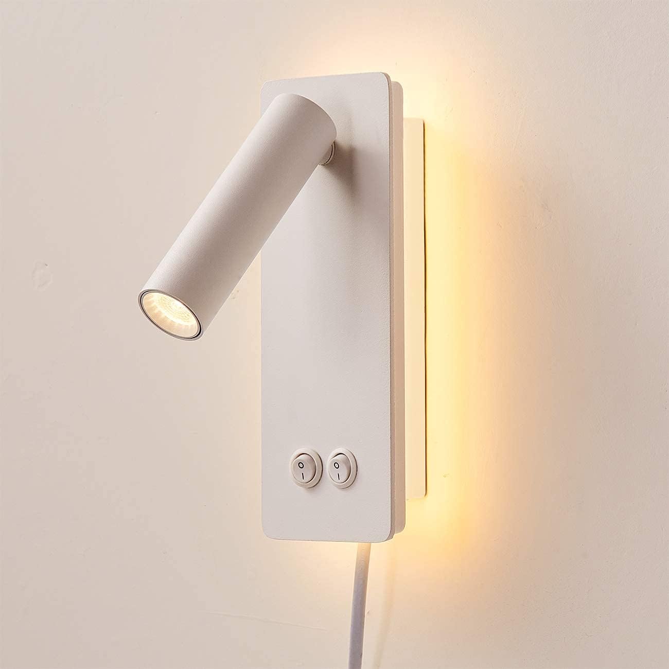 IUEST  LED Wall Lamp Bedside Reading Light Plug In 3W Headboard Wall Sconce Adjustable Wall Light with On Off Switch 3000K White