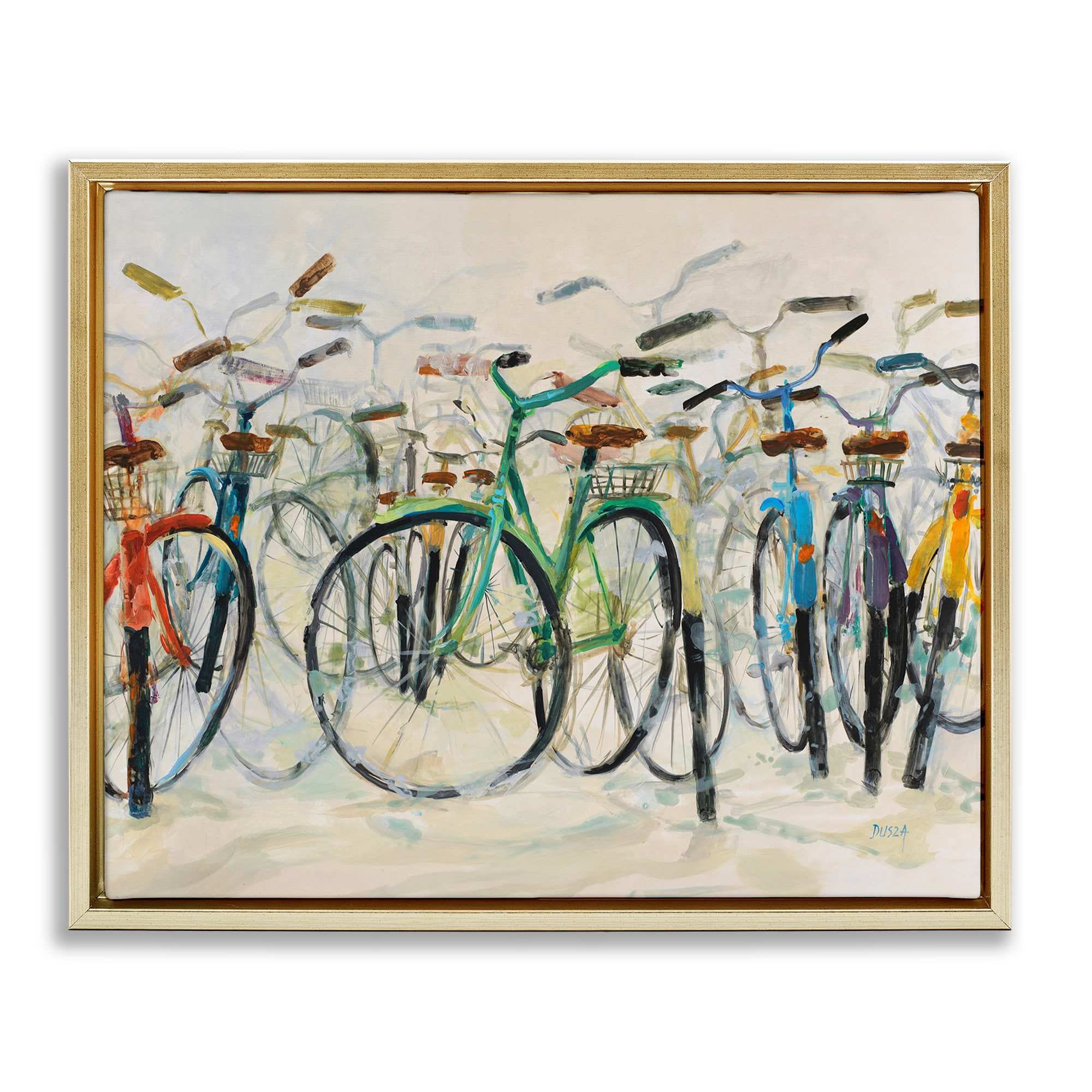 Stupell Industries BS-802-FFG-16X20 Group of Bicycles Gold Framed Floater Canvas Wall Art By Dusza 21 x 17