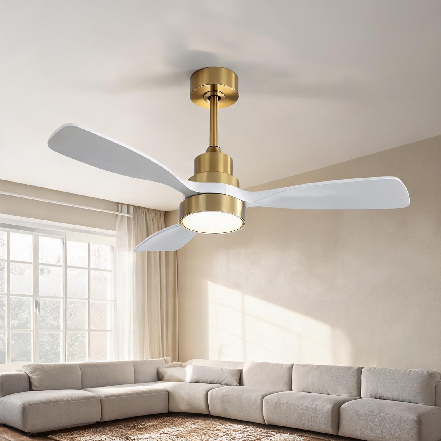 Watnature - Gold 48-inch wood ceiling fan with DC motor and remote for living rooms