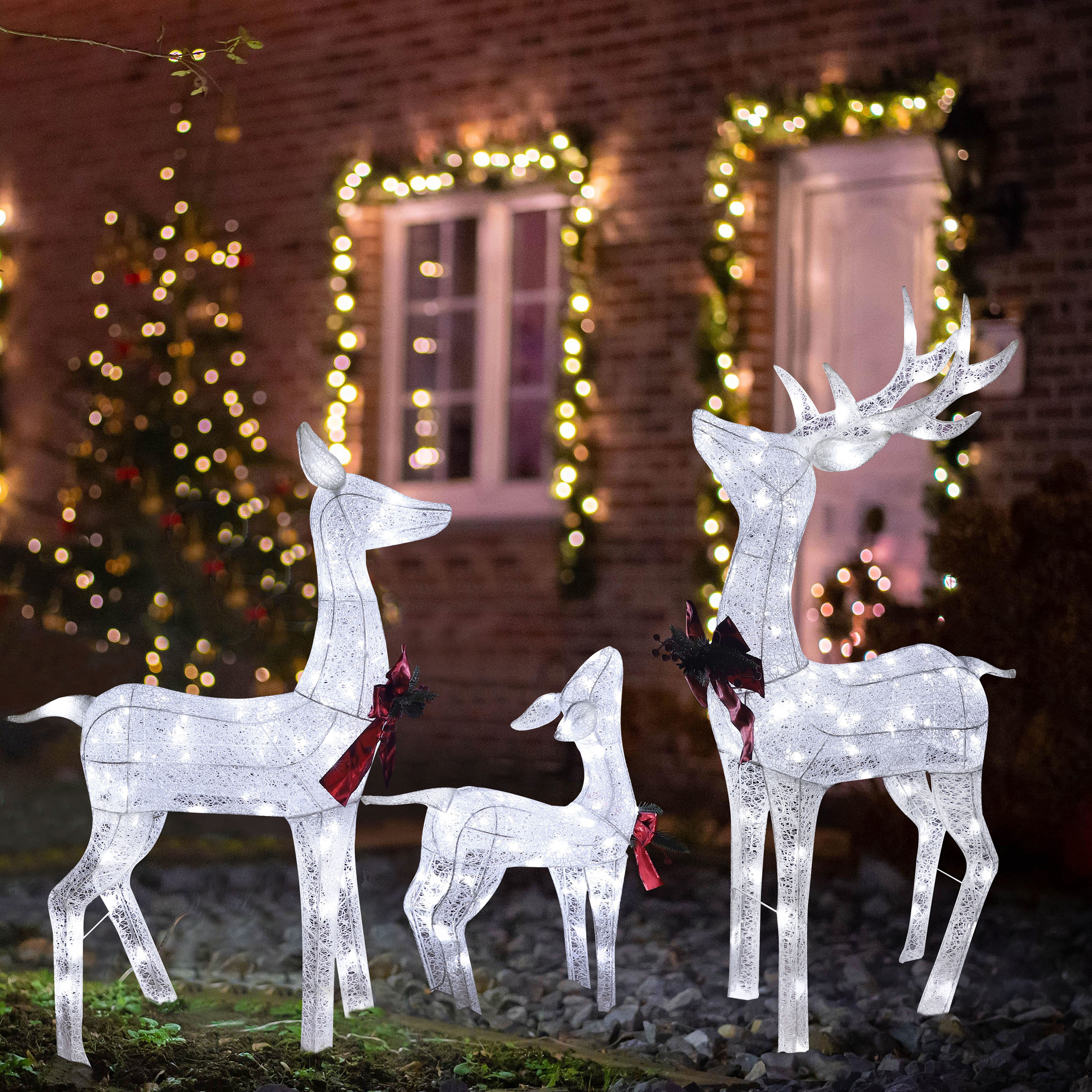 Christmas Decoration Lighted Deer 3 Piece, Light up Christmas
