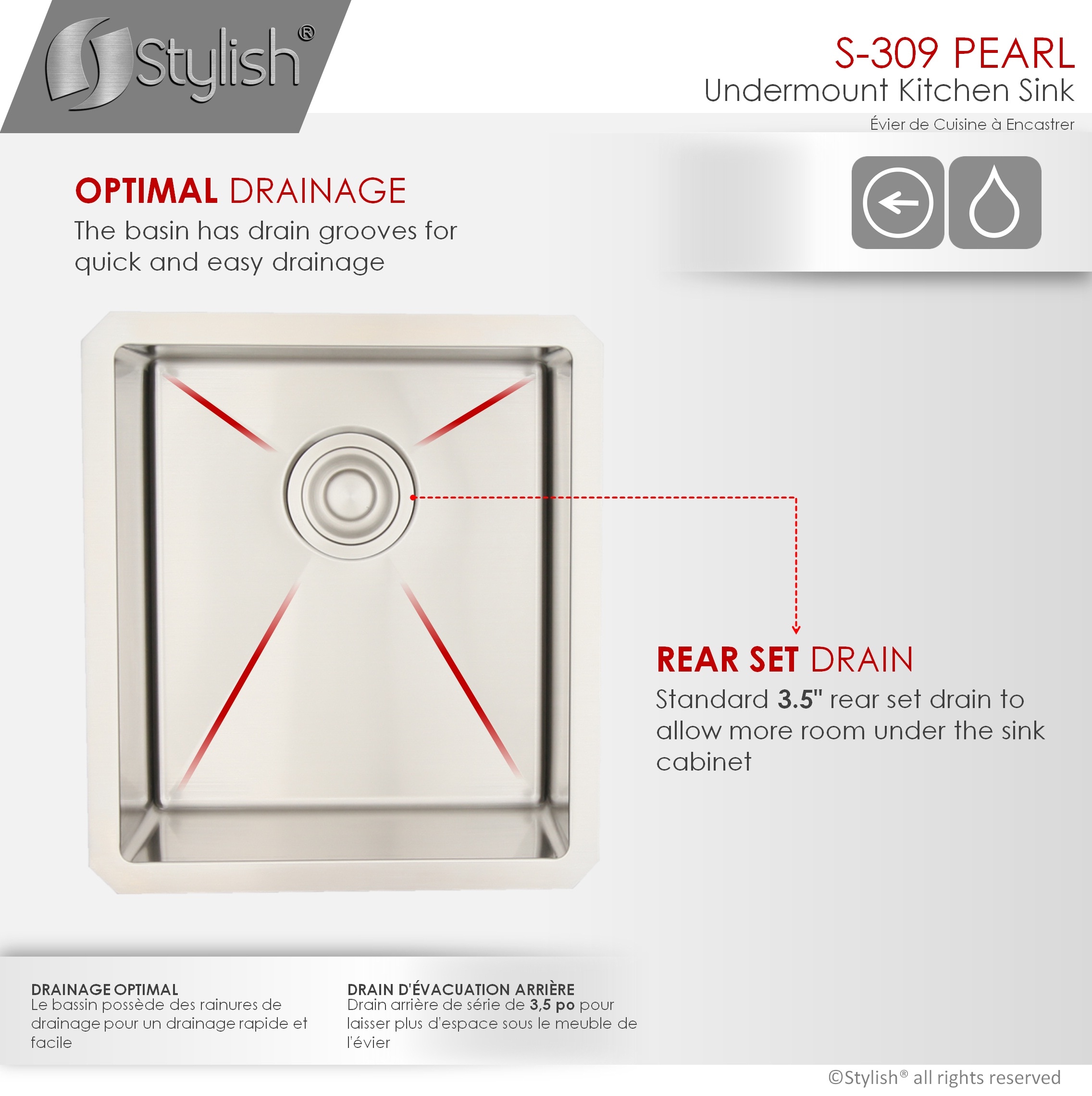 Stylish Styluxe Undermount 16-in x 18-in Brushed Satin Stainless