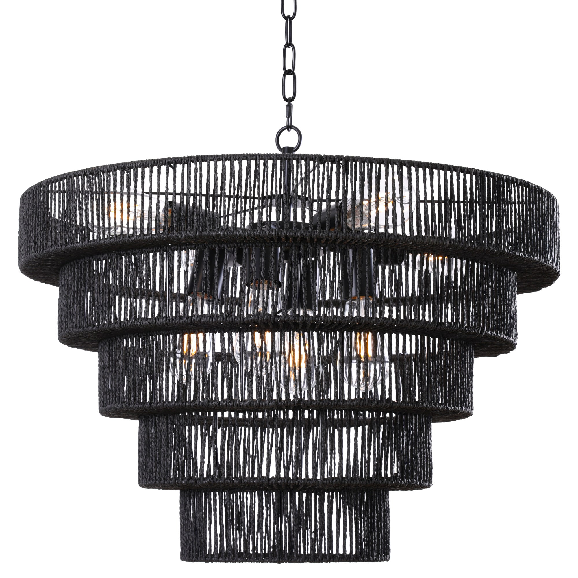 LamQee 06FTL0293ABK Rattan Chandelier 8 -Light Black Farmhouse Cage For Use in Bedrooms, Dining Rooms, Foyers, Kitchens, Living Rooms Chandelier