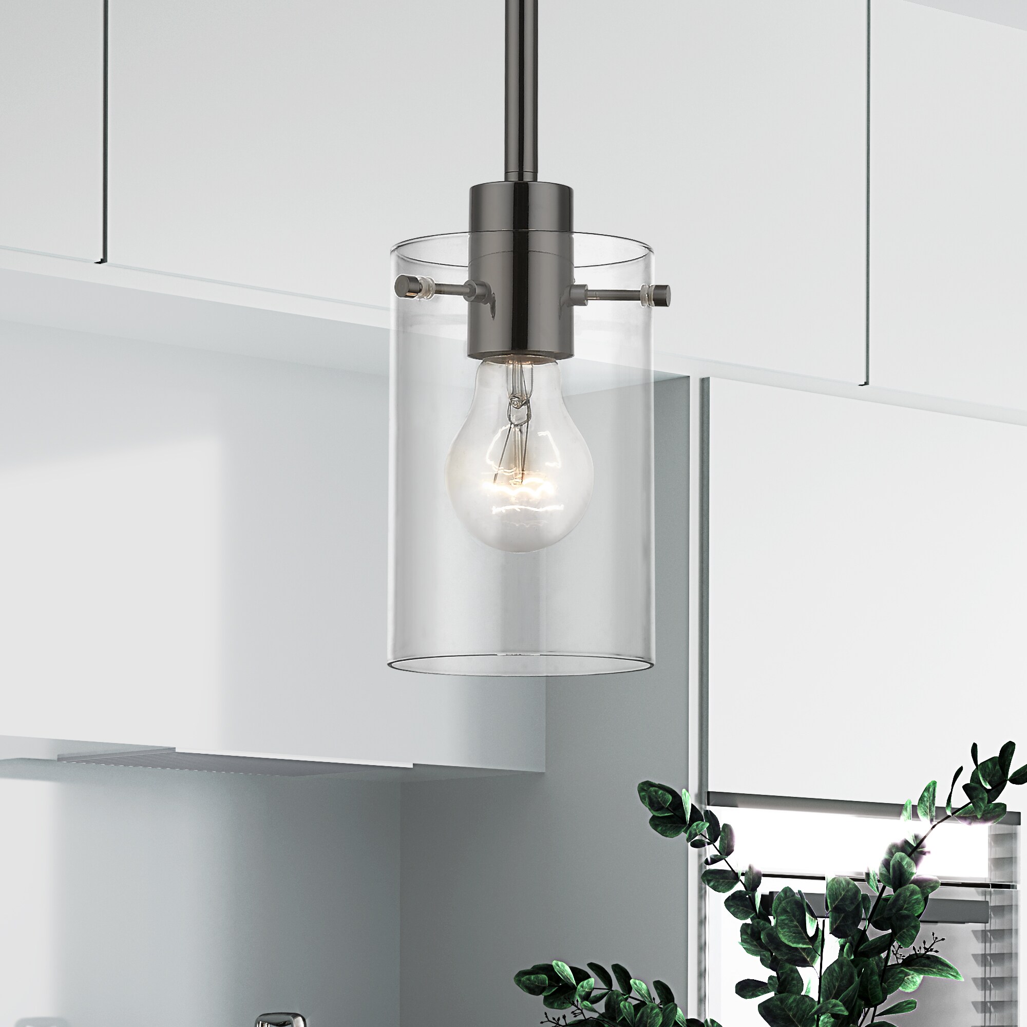 Munich Mini Pendant in Black Chrome with Clear Glass Shade