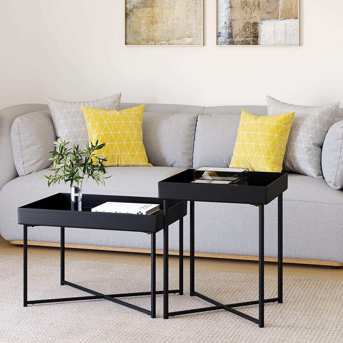  LOU-8625 Modern Black Accent Table Set