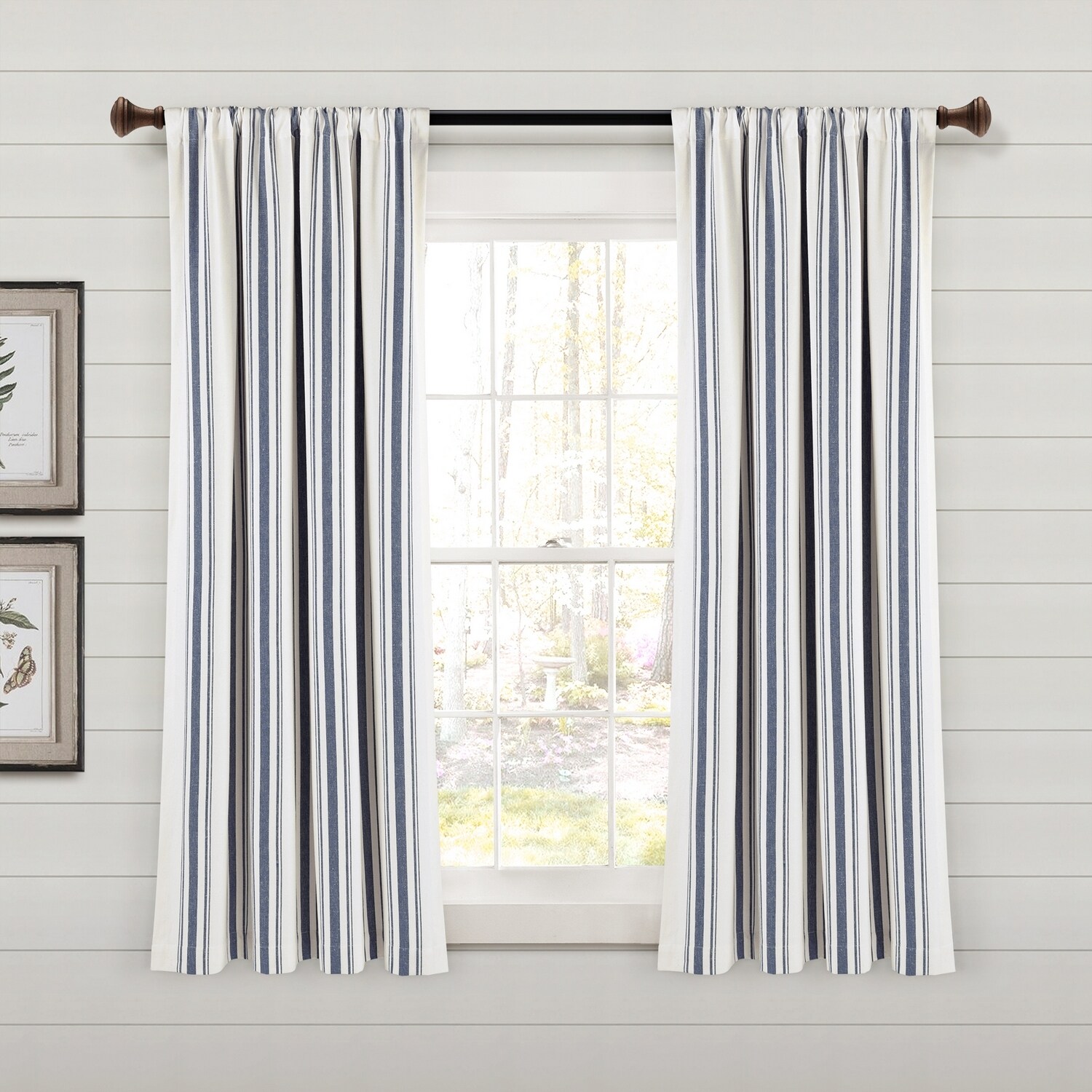 Lush Decor 21T012457 63-Inches Navy Striped Room darkening Rod pocket Curtain panel pair