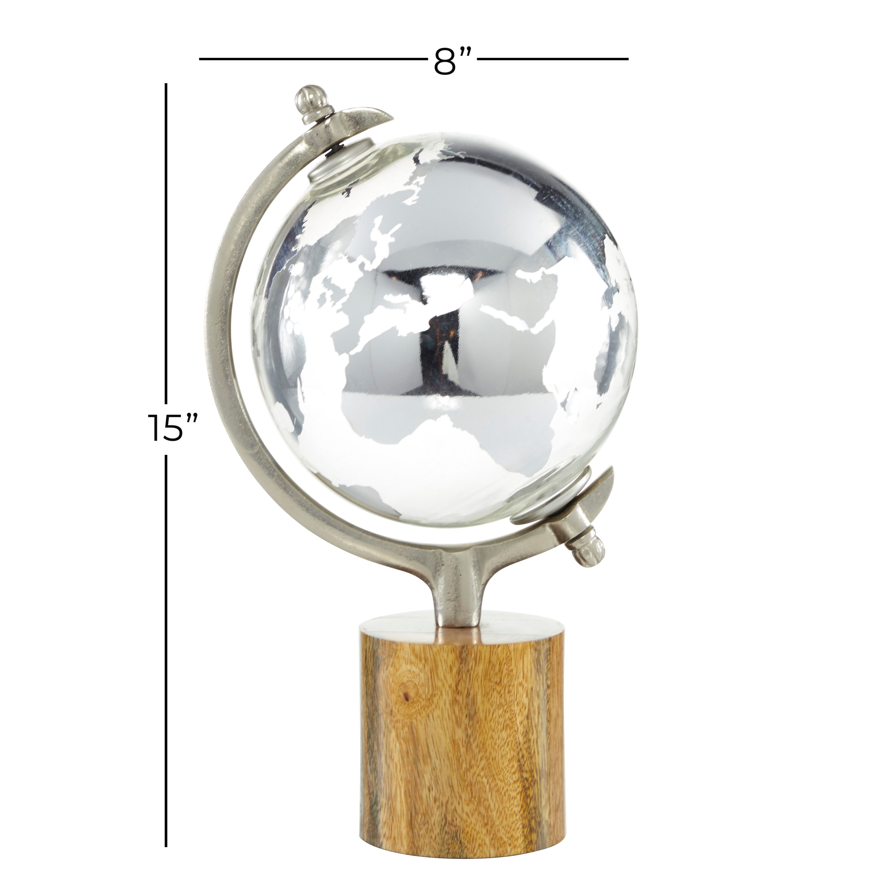 Elegant Silver Abstract Globe 8" x 15" with Mango Wood Base