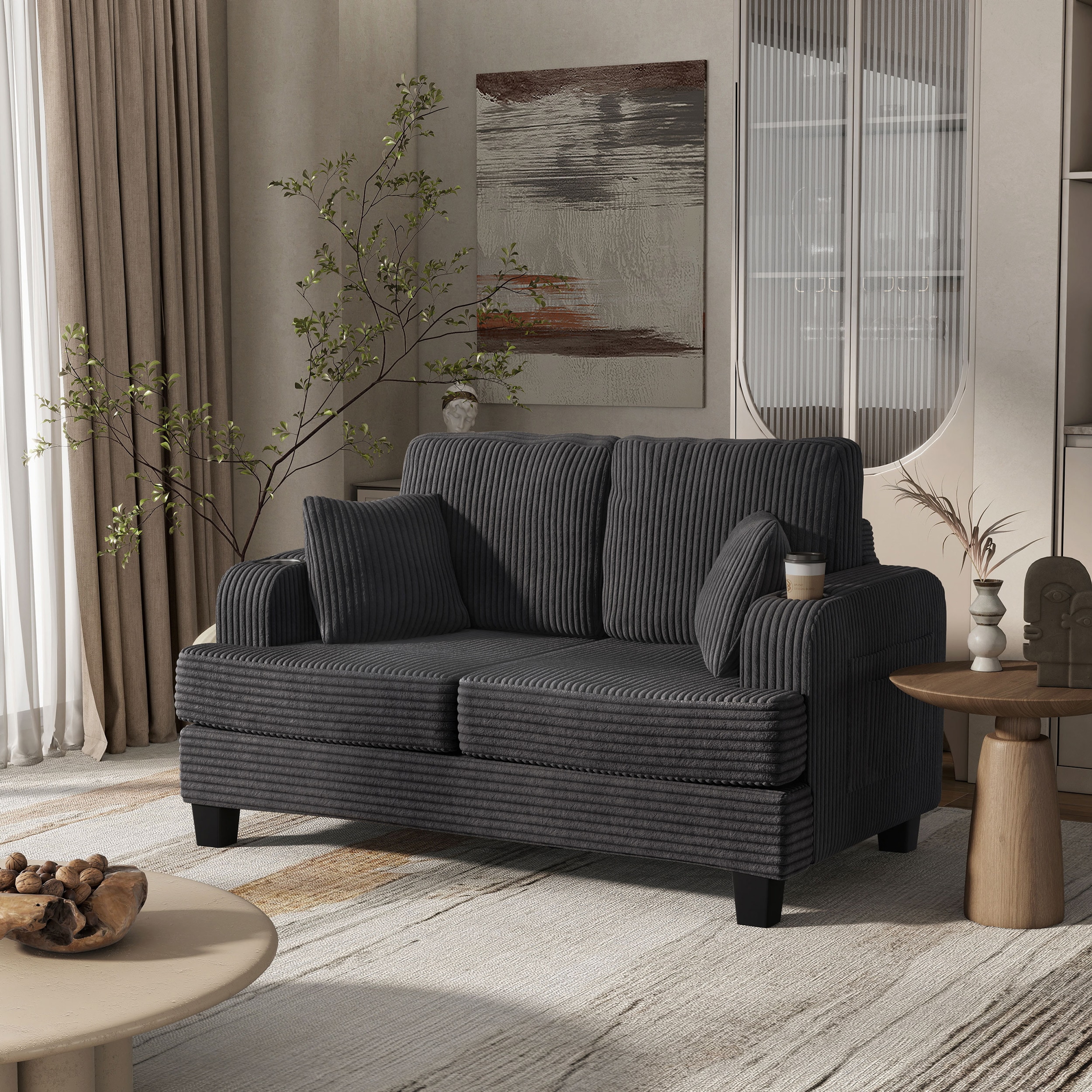 Furniture of America IDF-SL6932DG-LV Kasin 61-in Modern Dark Gray Chenille 2 -seater Loveseat