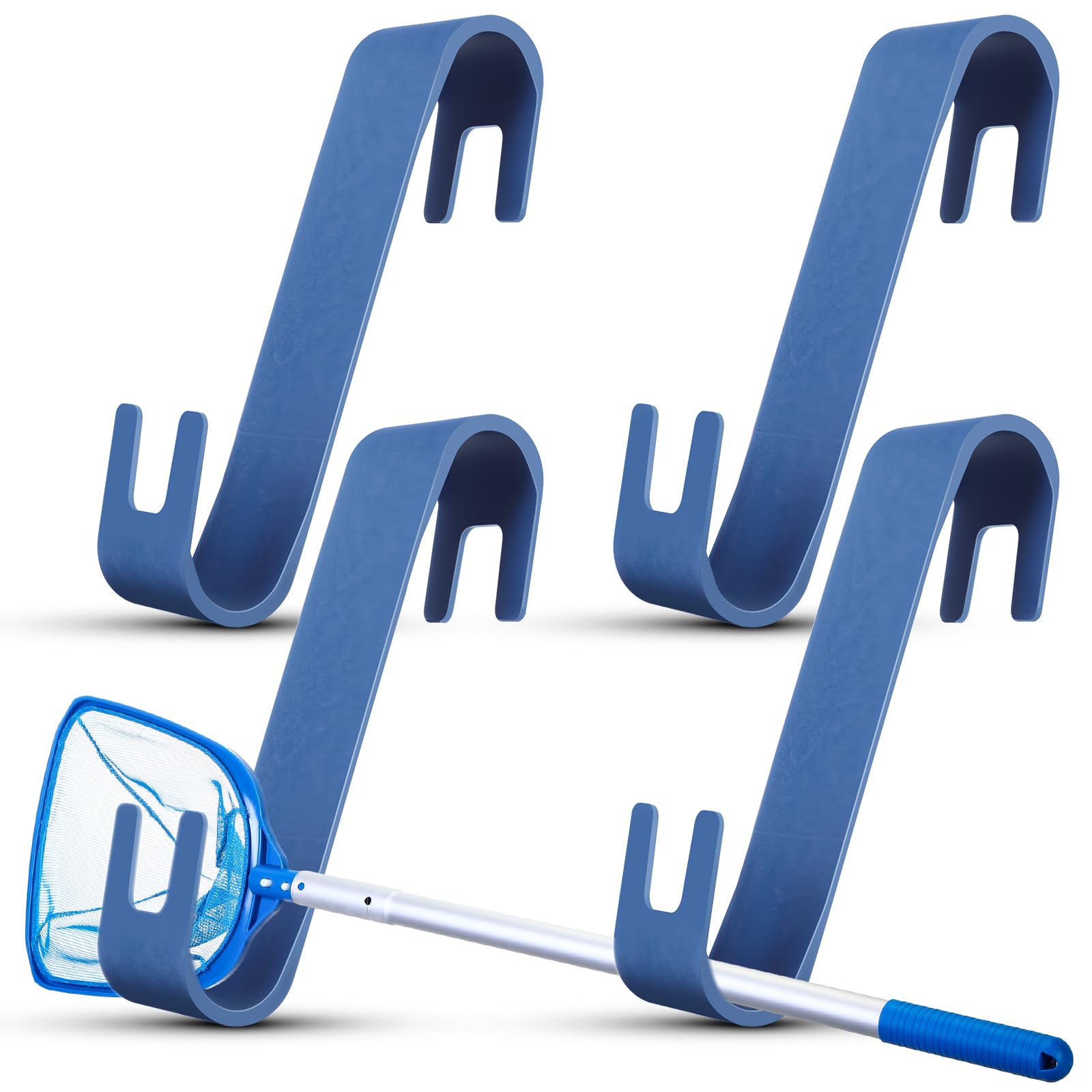 Adrinfly  Poolside Leaf Skimmer Net Holder Pole Hangers Set of Four Blue Above Ground Pool Accessories for Organizing Pool Equipment