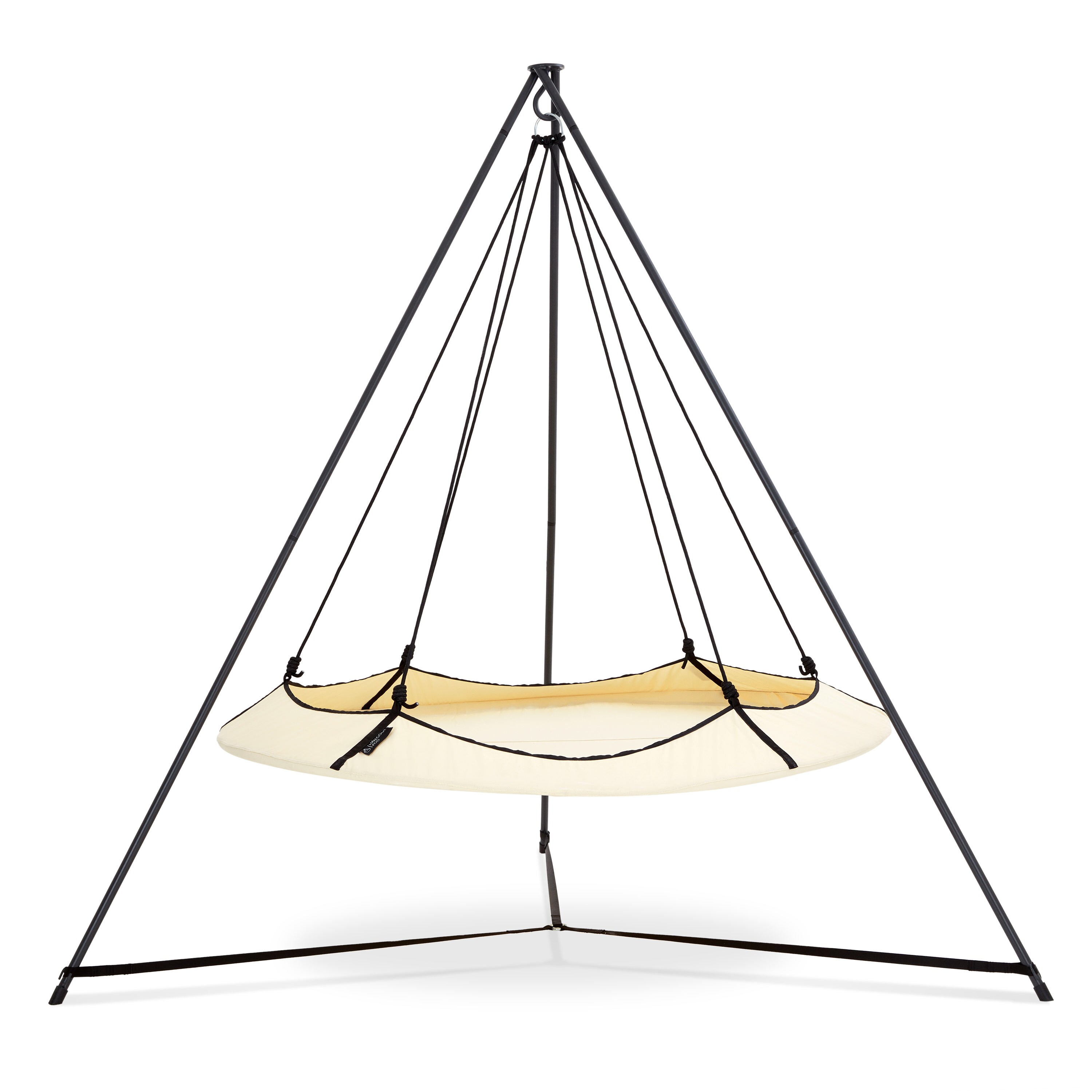 Hangout Pod HAT18BKNW Cream and Black Fabric Hammock chair with Stand