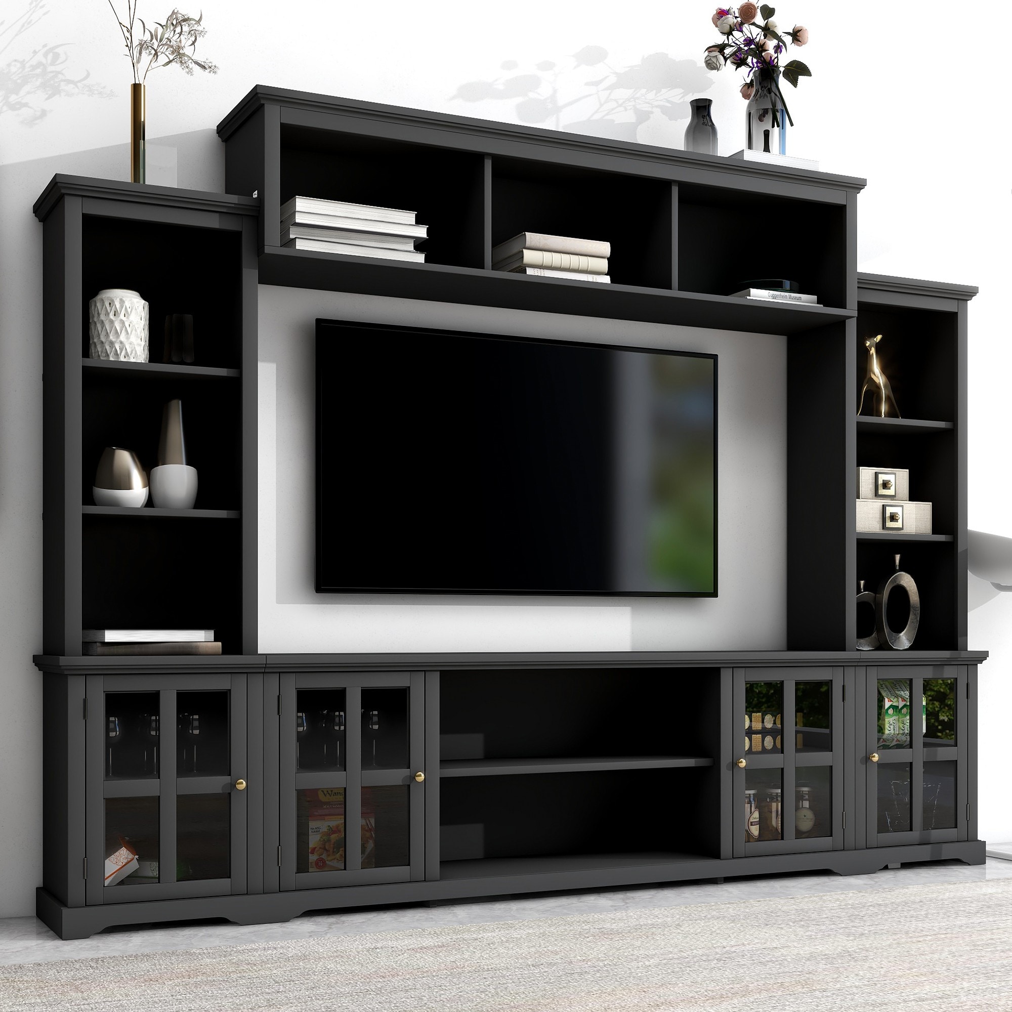 Yiekholo LL-1399AAB Modern/Contemporary Black TV cabinet ( Accommodates TVs up to 70-in )