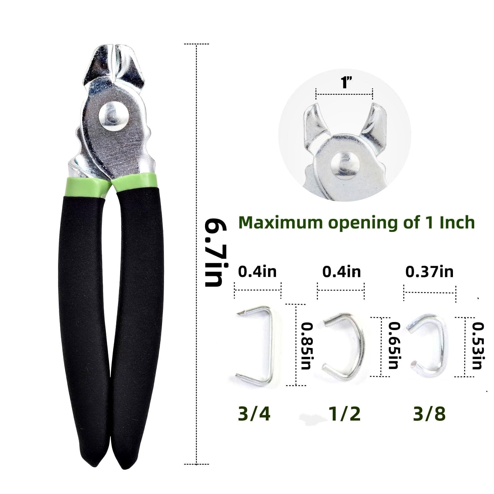 Etokfoks  Hog Ring Pliers Kit with 270 Pcs 3 4 1 2 3 8 in Galvanized Steel Hog Rings for Auto Upholstery Fencing Bagging