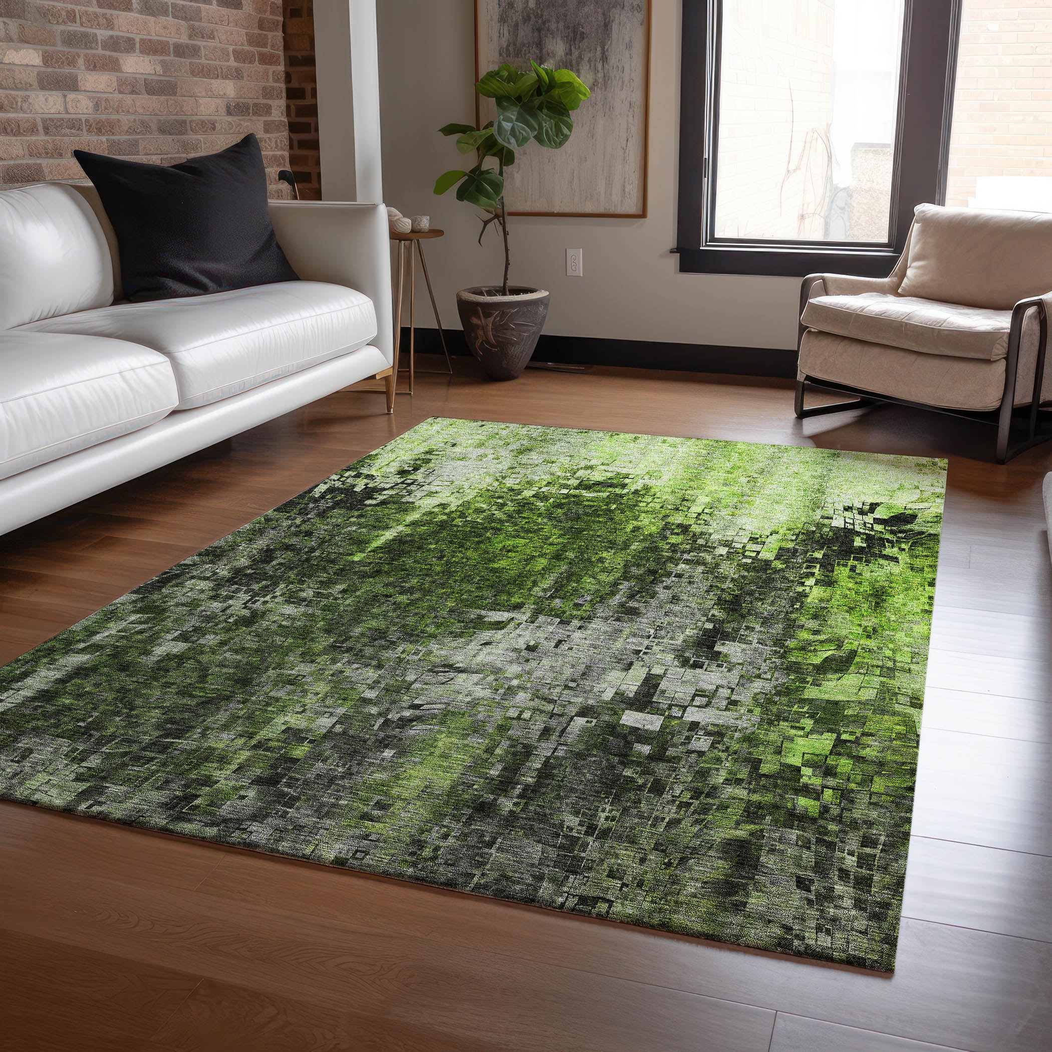Addison Rugs ACN581GE10X14 Chantille ACN581GE 10 x 14 (ft) Polyester Green Rectangular Indoor/Outdoor Ikat Machine washable Area rug