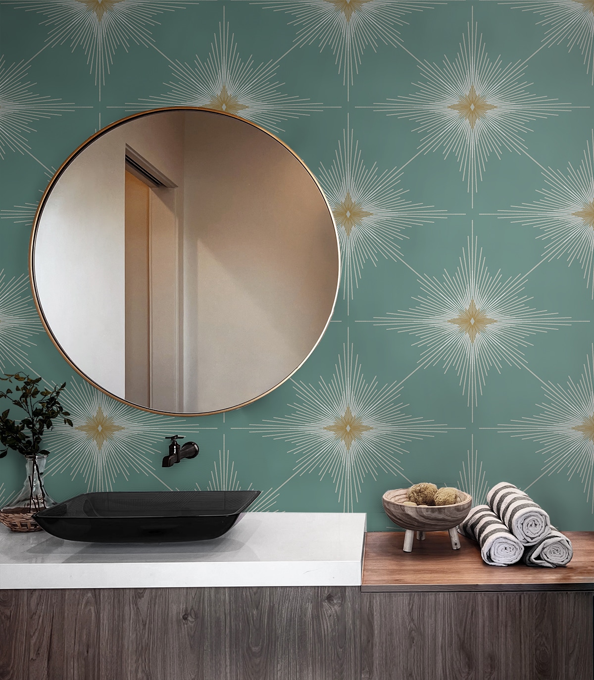 Seabreeze Blue Green Vinyl Geometric Peel and Stick Wallpaper
