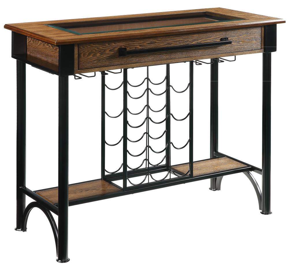 ACME FURNITURE 70280 Halyn Walnut and Black Traditional Bar Table, Wood with Metal Trestle Base 53-in L x 41-in H