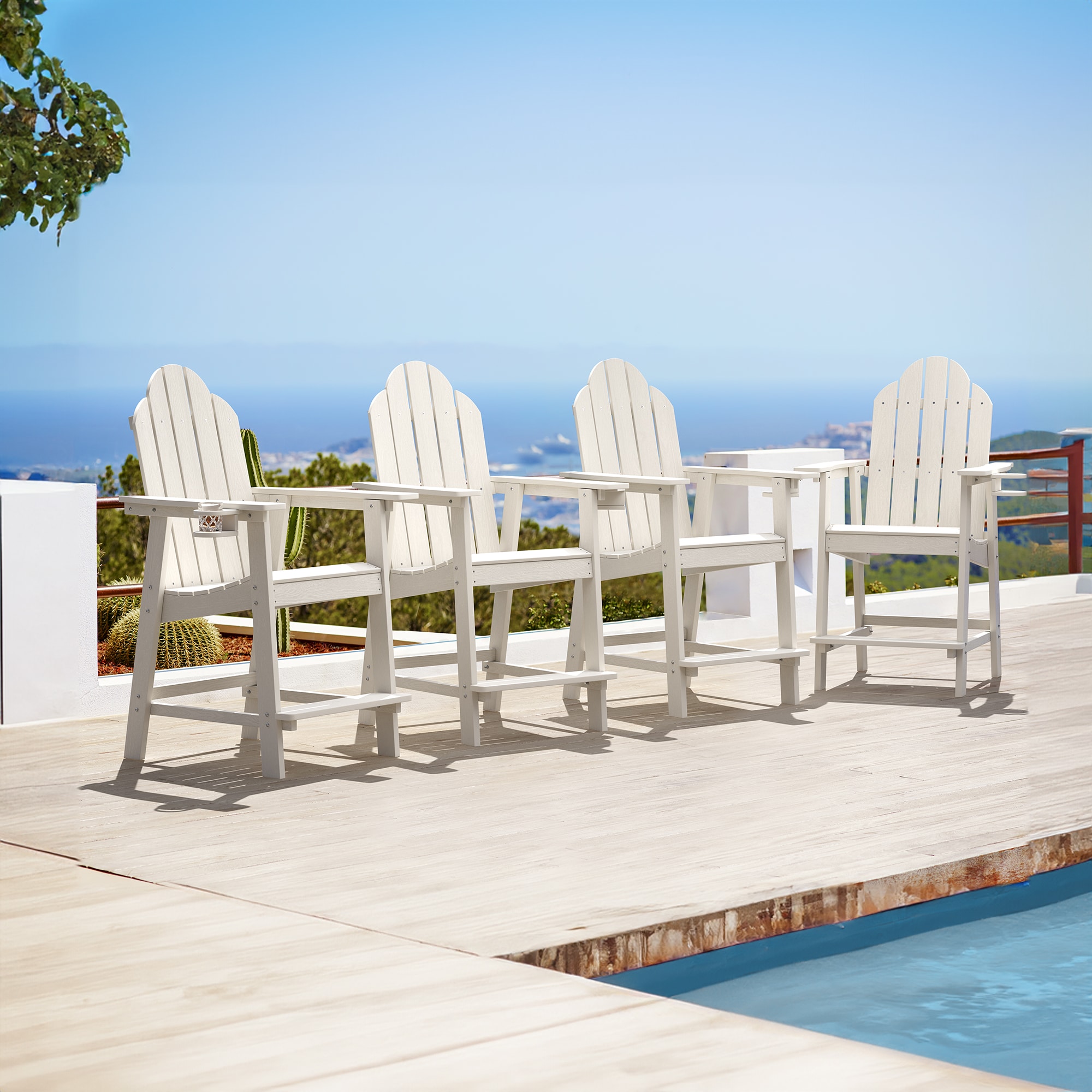 LUE BONA 4LB22PC0001-100LS The Adirondack Set of 4 White Plastic Frame Stationary Adirondack Chair with Slat Seat