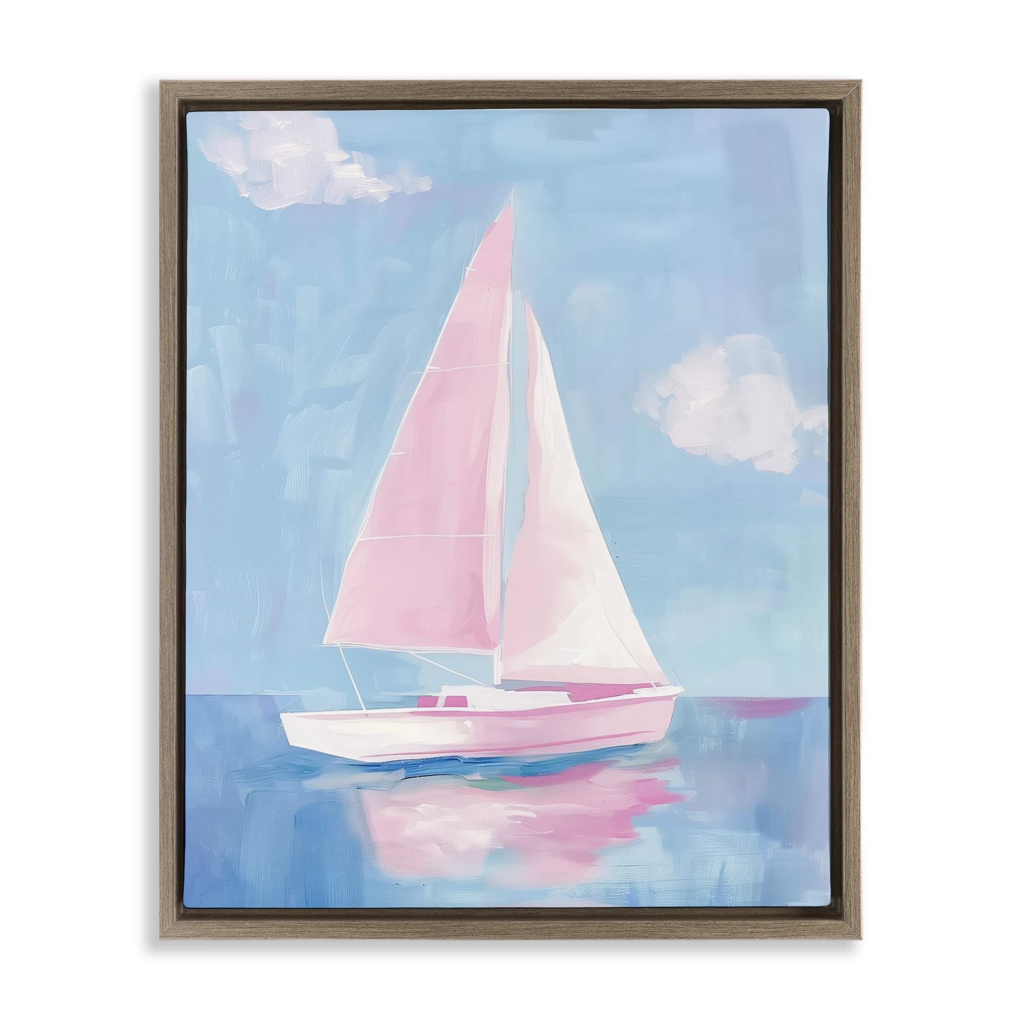 Stupell Industries BT-694-FFE-24X30 Muted Pink Sailboat Brown Framed Floater Canvas Wall Art By Arlington Prints 25 x 31
