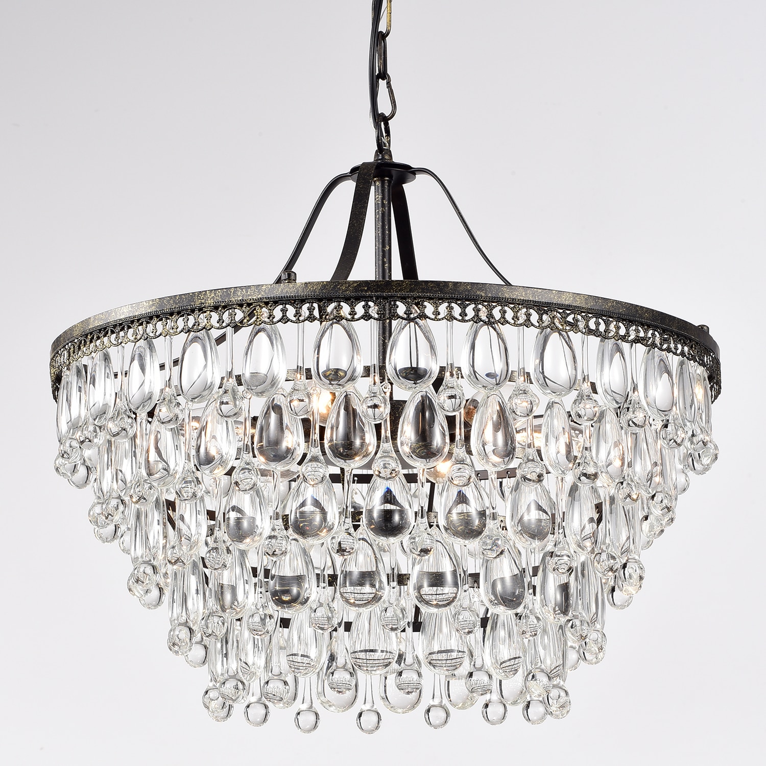 Antique Bronze 6-Light Crystal Teardrop Chandelier