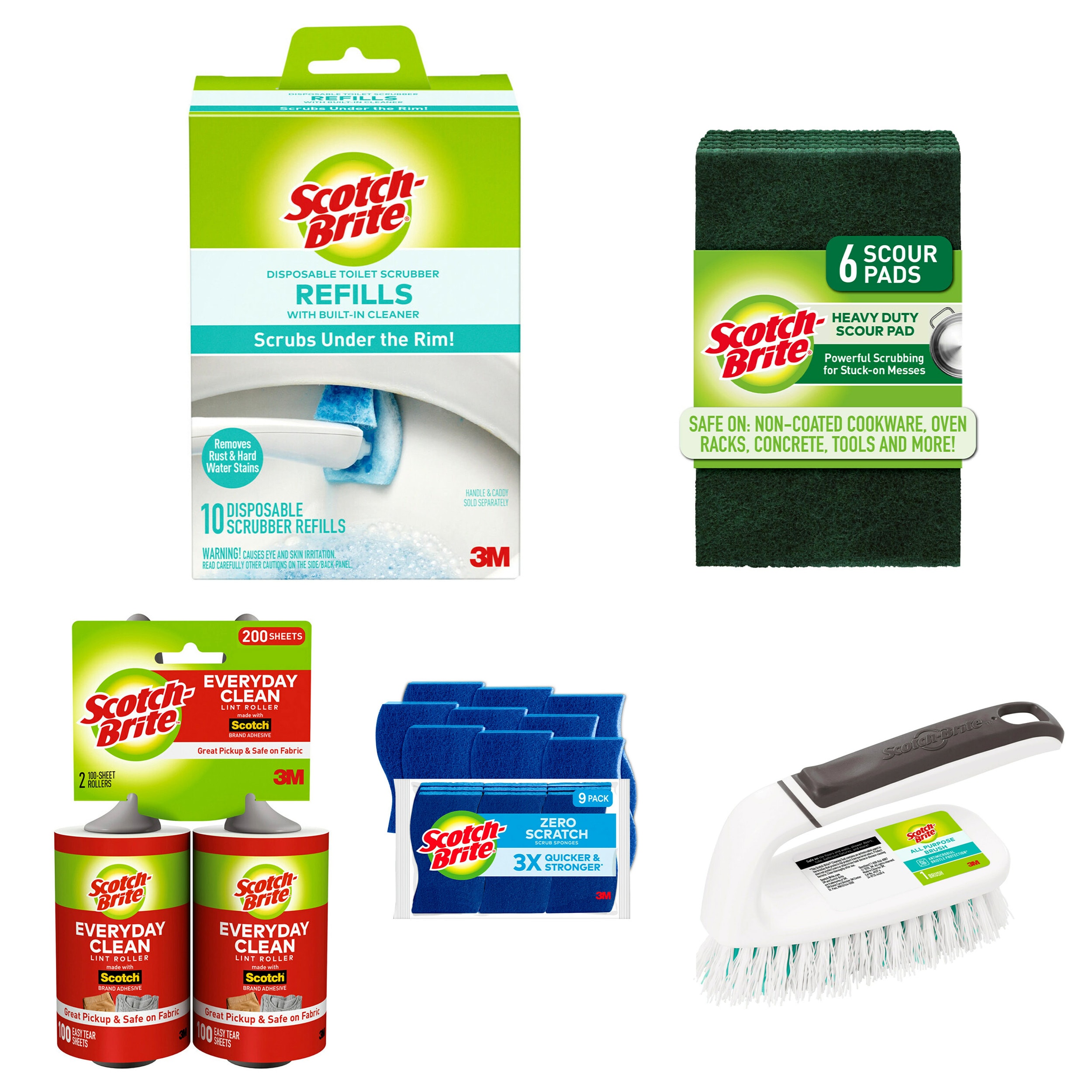 Scotch Whole House Cleaning Essentials: Scrub/Scour Pads/Sponges, Scrub  Brush, Lint Roller, Toilet Cleaning Products
