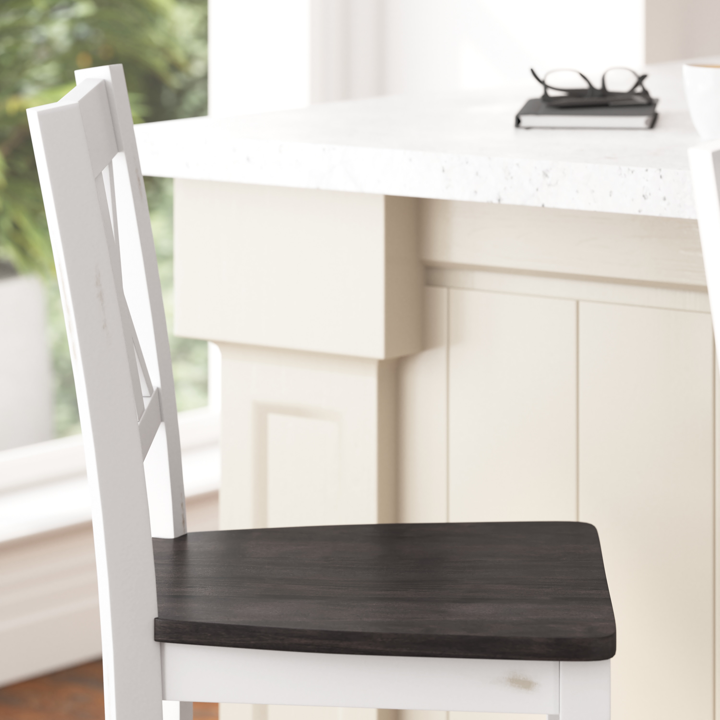 White Wash Solid Wood Cross Back Counter Stools, Set of 2