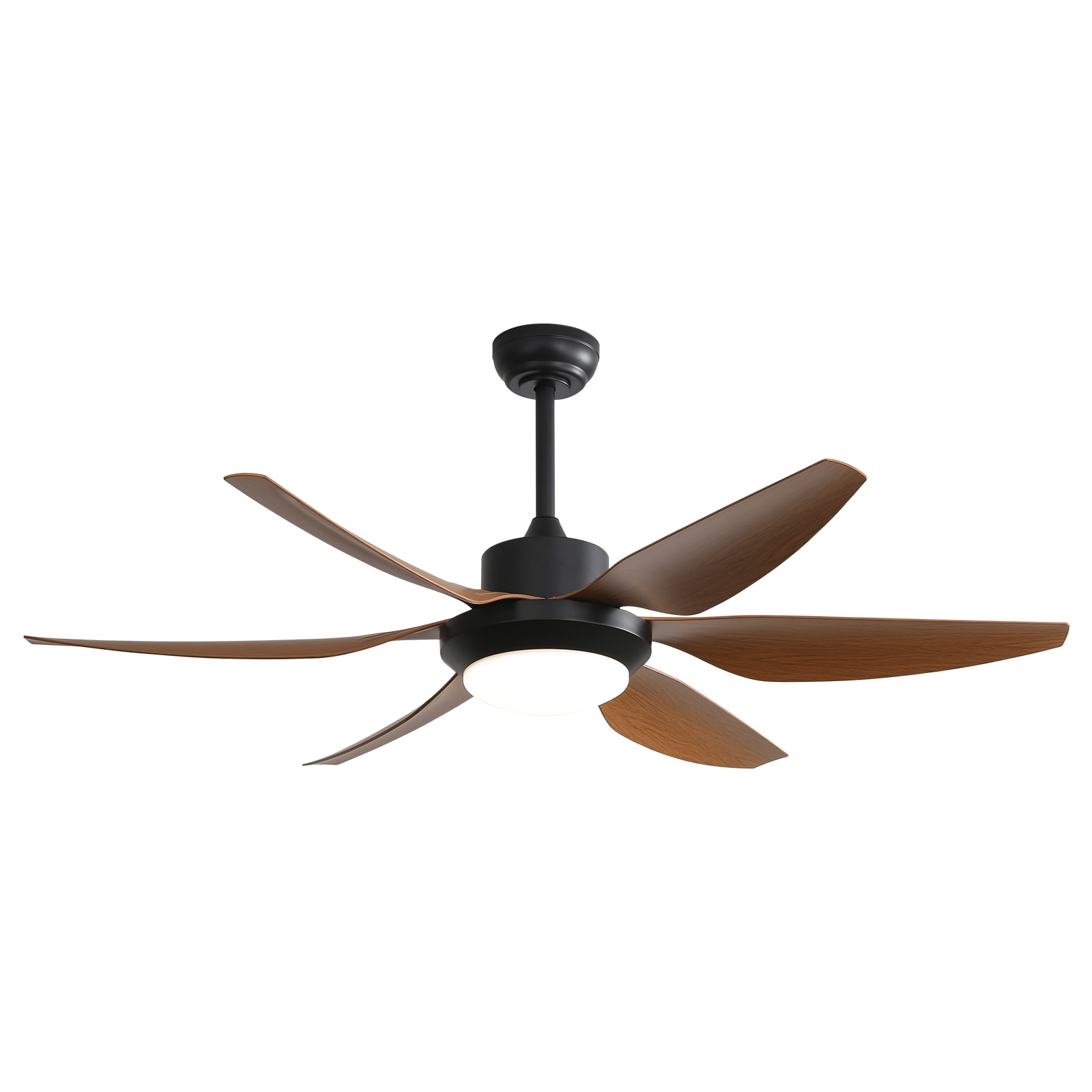 Flynama L-79937 Ceiling Fan 54-Inches Black with ABS Blades Integrated LED Fixture Indoor Downrod mount Standard Ceiling Fan With Light and Remote ( 6 -Blade)