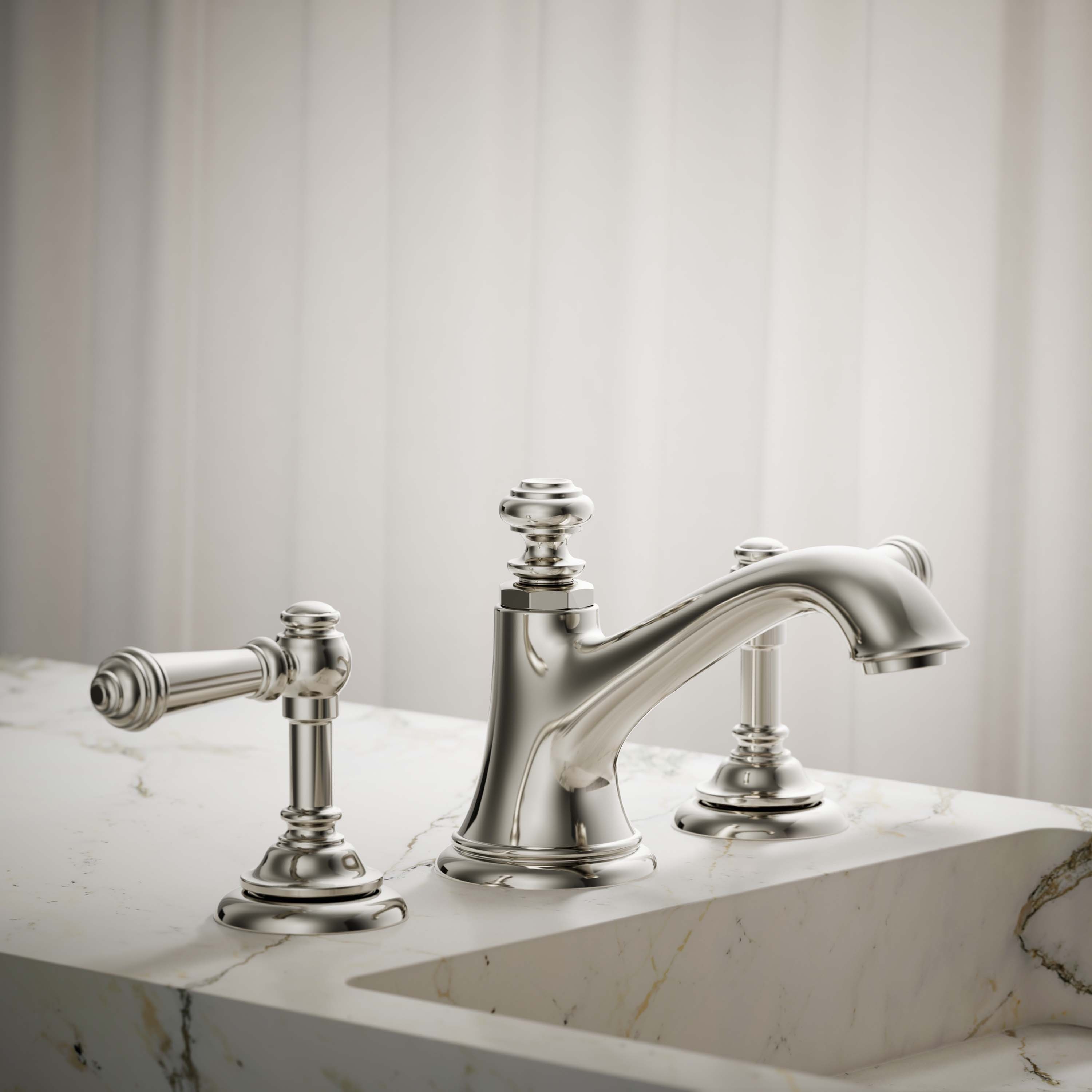 KOHLER Pinstripe 8 in. Widespread 2-Handle Bathroom Faucet with Lever Handles in Vibrant Polished Nickel