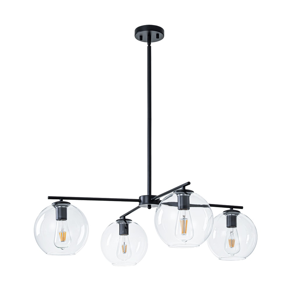 Wonderindoor 4 -Light Matte Black Clear glass Metal Chandelier