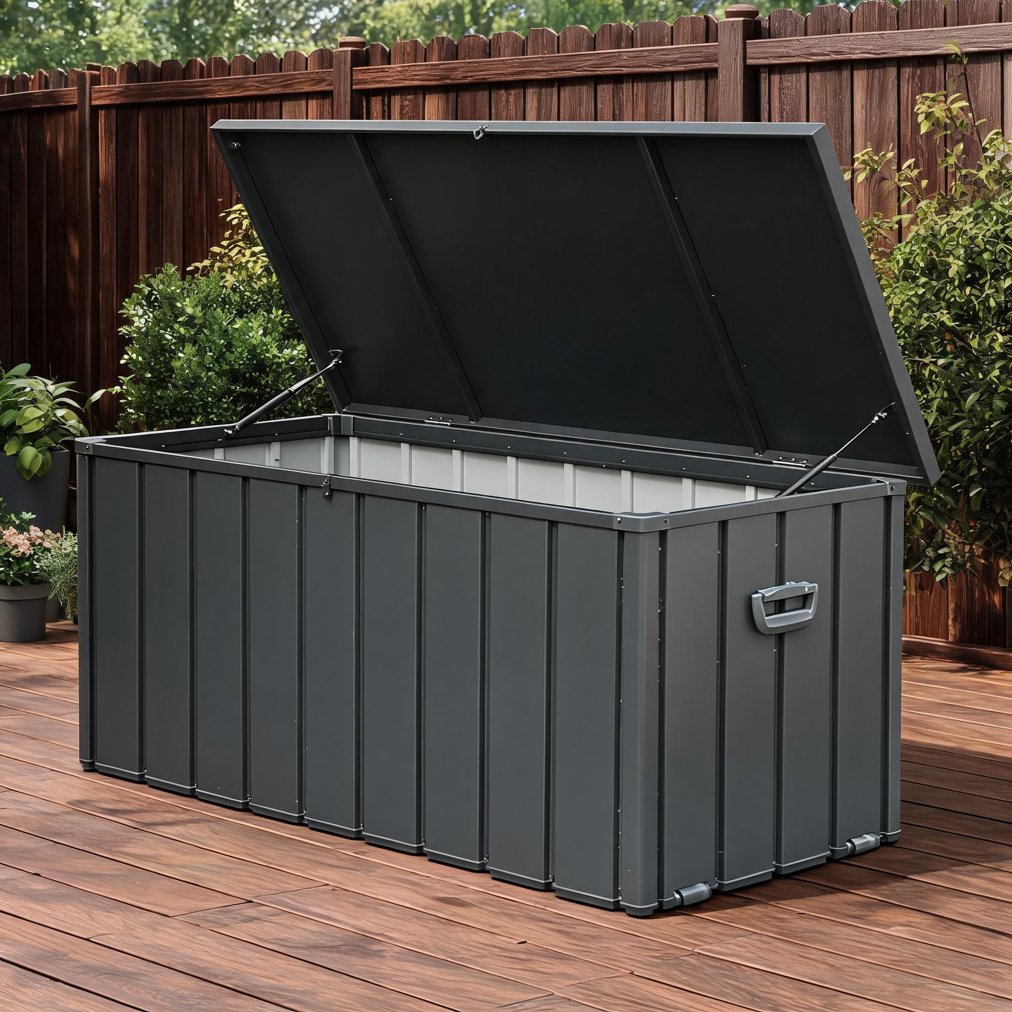Watnature Galvanized Steel Slate Gray 100 Gallon Lockable Outdoor Storage Deck Botimes by  for Patio Garden Storage