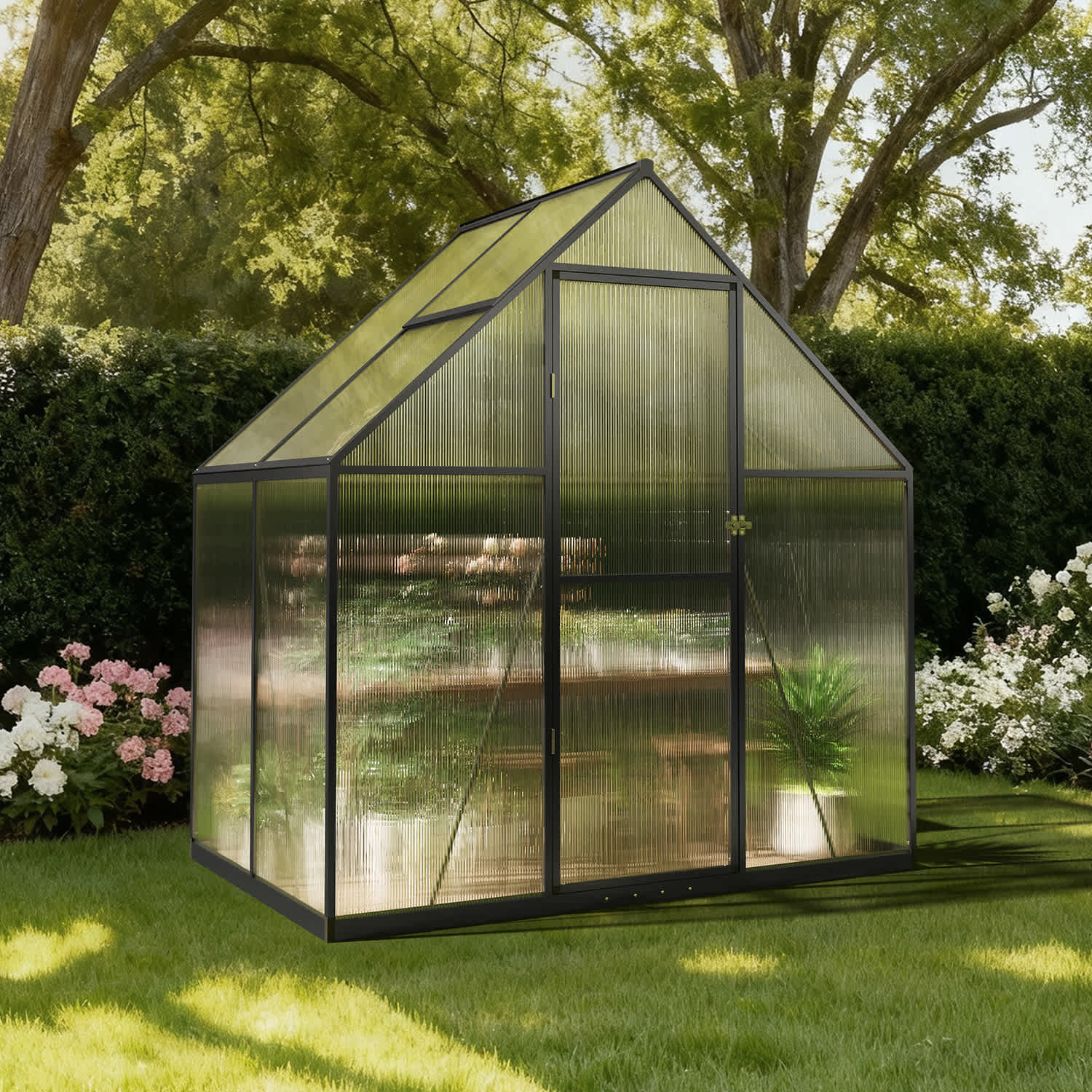 Sunmthink Z-GH000105B 4x6 FT Outdoor Greenhouse Polycarbonate Greenhouse with Aluminum Frame Greenhouse equipped with Roof Vent Ground Nails and Lockable Door for Garden Backyard Patio Lawn