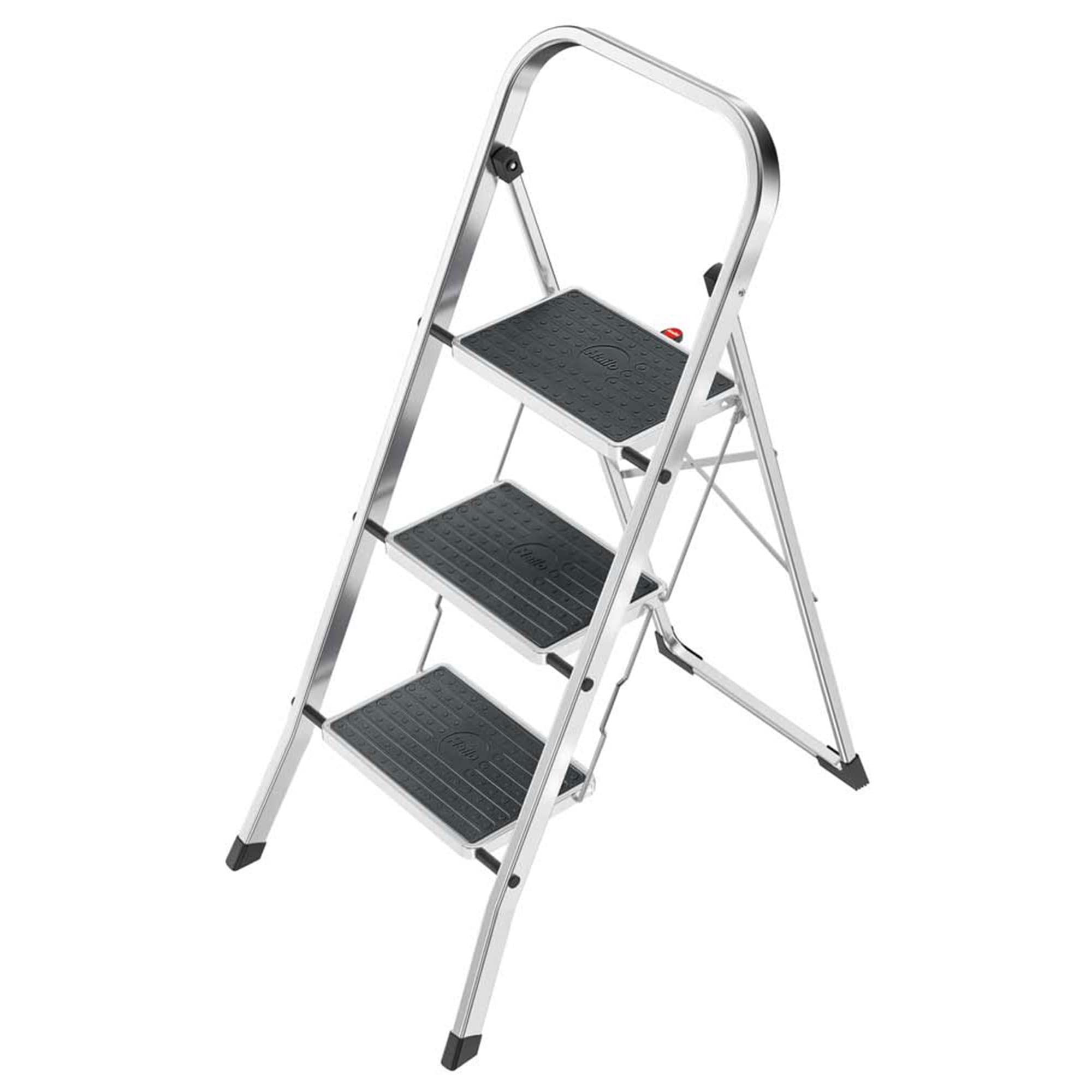 Hailo 9204010002 Folding Step Stool  Non-Slip 3 Step Ladder for Home and Kitchen  K70  Silver
