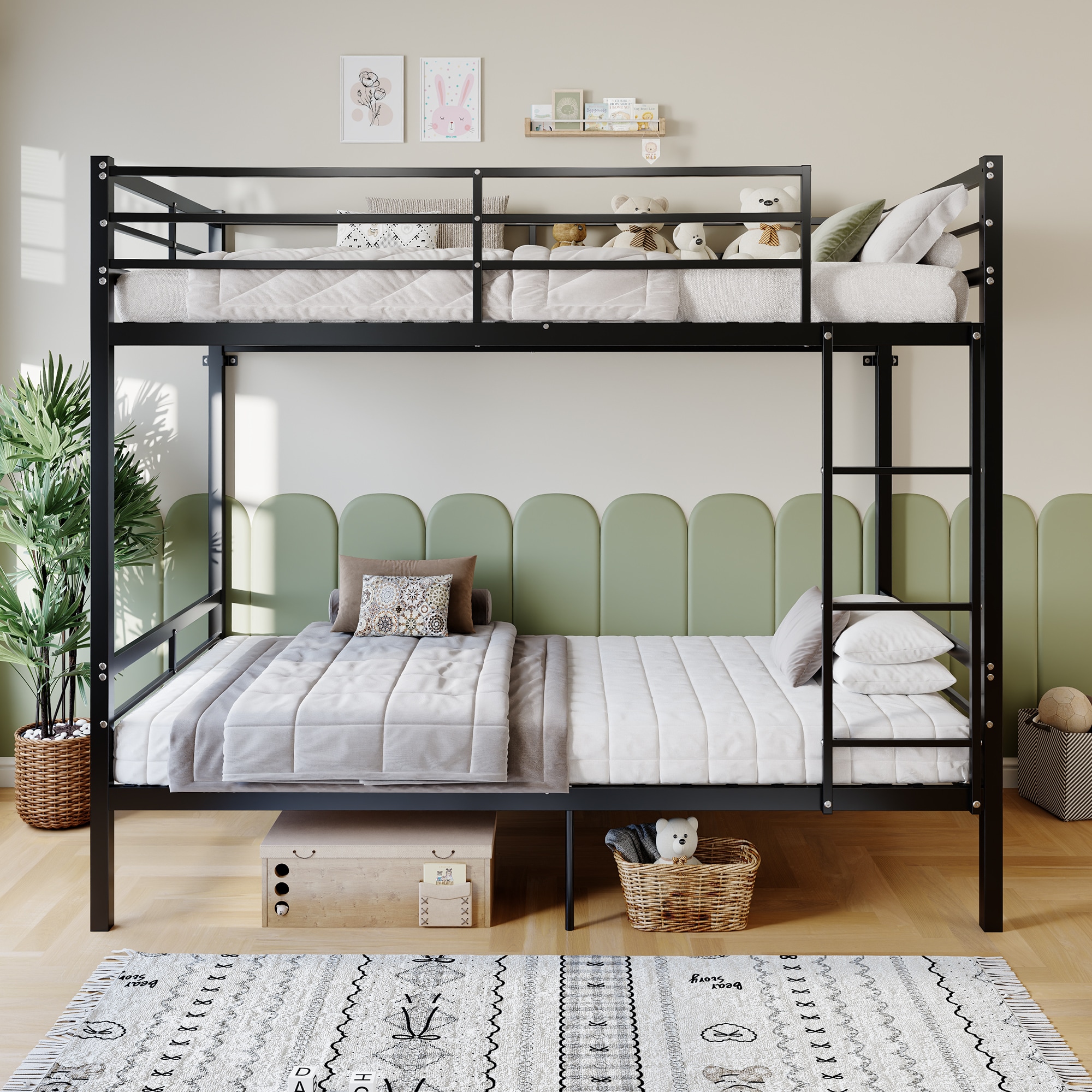 MAYEERTY -  Convertible Twin Over Twin Metal Bunk Bed Detachable Design with Ladder and High Guar...
