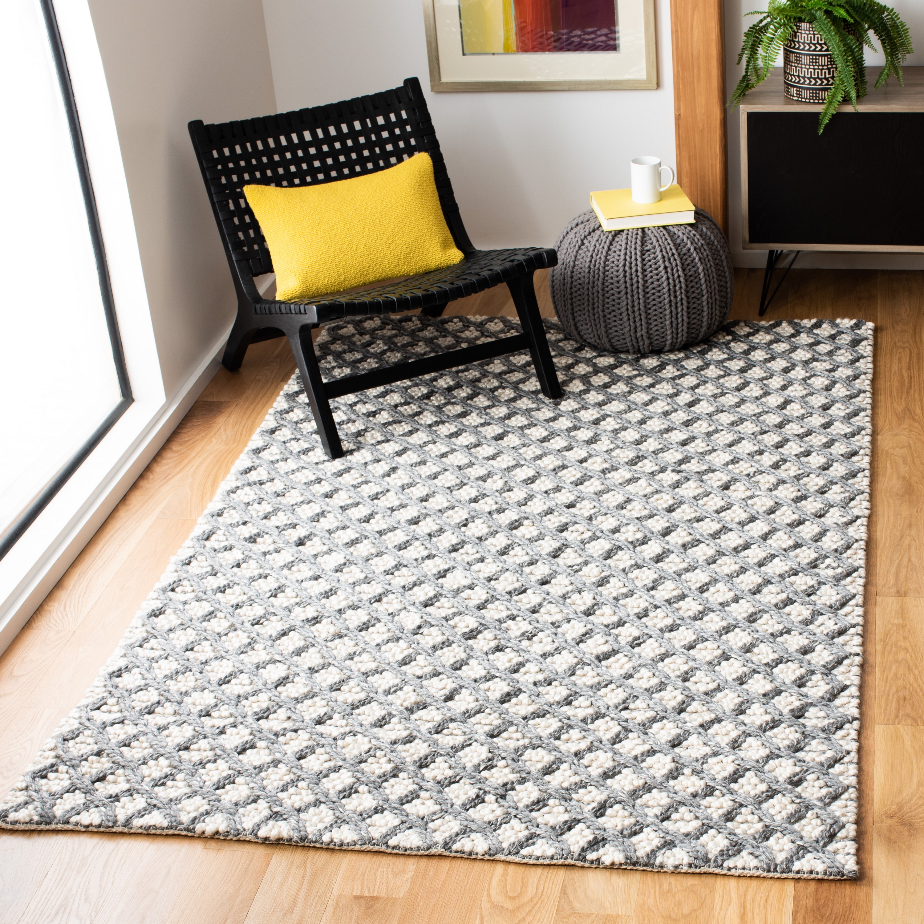 Safavieh NAT404F-6SQ Natura Jasper 6 x 6 (ft) Synthetic Gray/Beige Square Indoor Trellis Coastal Area rug