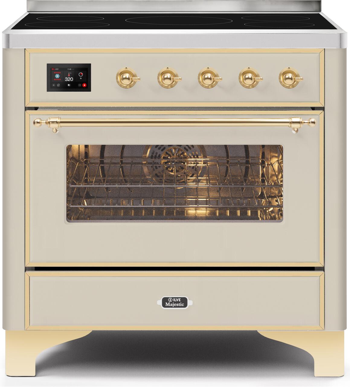 ILVE UMI09NS3AWG Majestic 2 36-in 5 Elements 3.5-cu ft Convection Oven Freestanding Induction Range (Antique White/Brass Trim)