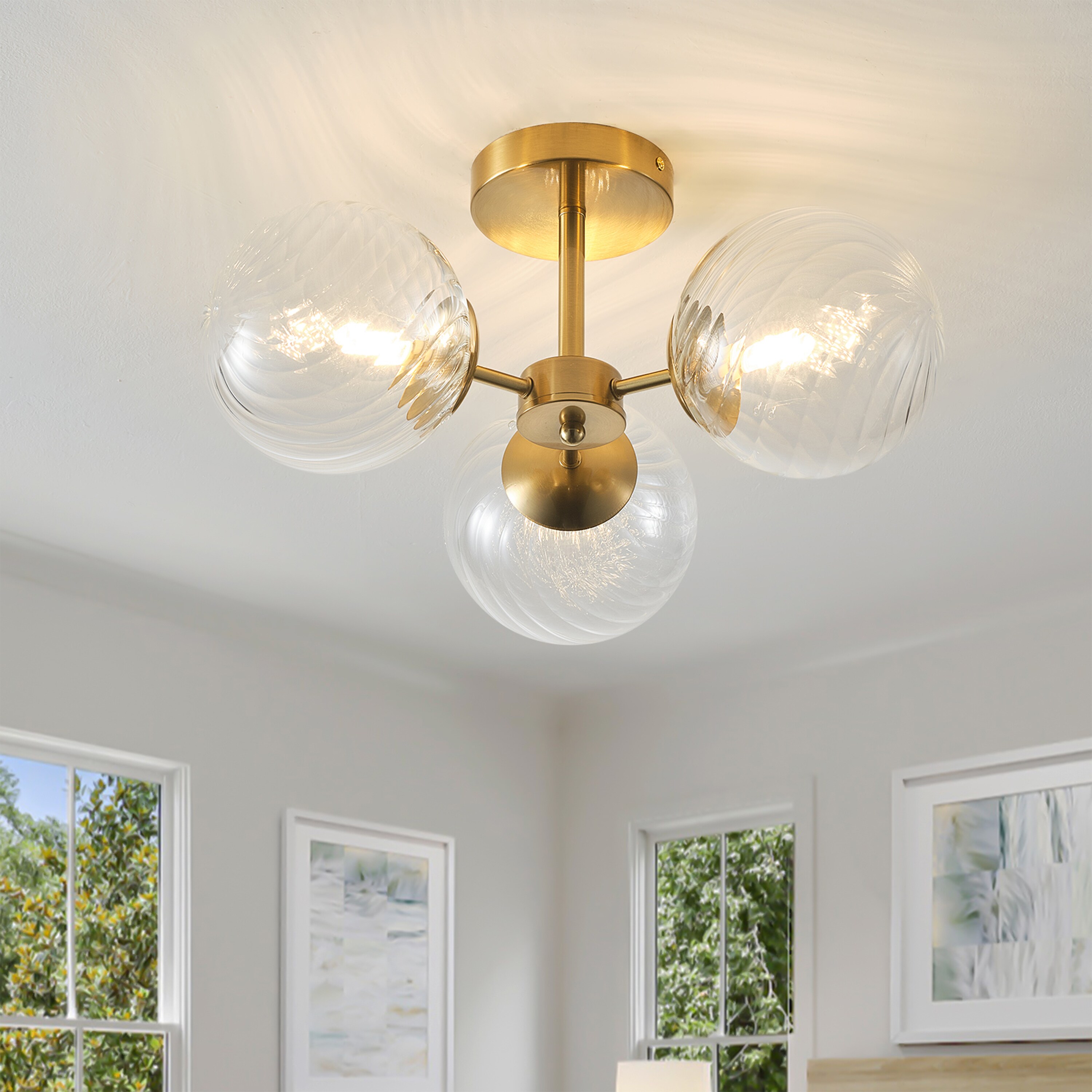 GoYeel ZC031TR03 3 -Light 14.57-in Gold Semi Flush Mount Light