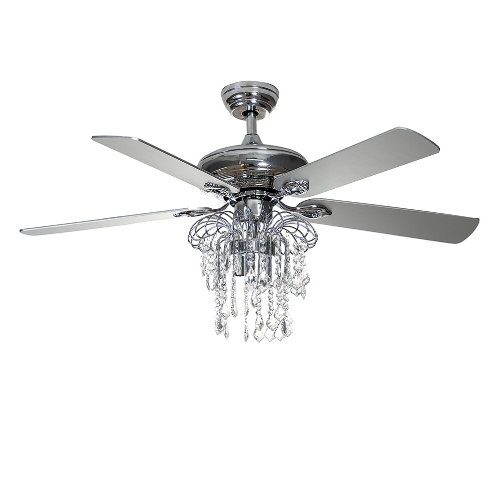 Sunrinx MG40-10-FL 52-Inches White with Silver Blades Color-Changing Integrated LED Fixture Indoor/Outdoor Downrod mount Standard Ceiling Fan and Remote ( 5 -Blade)