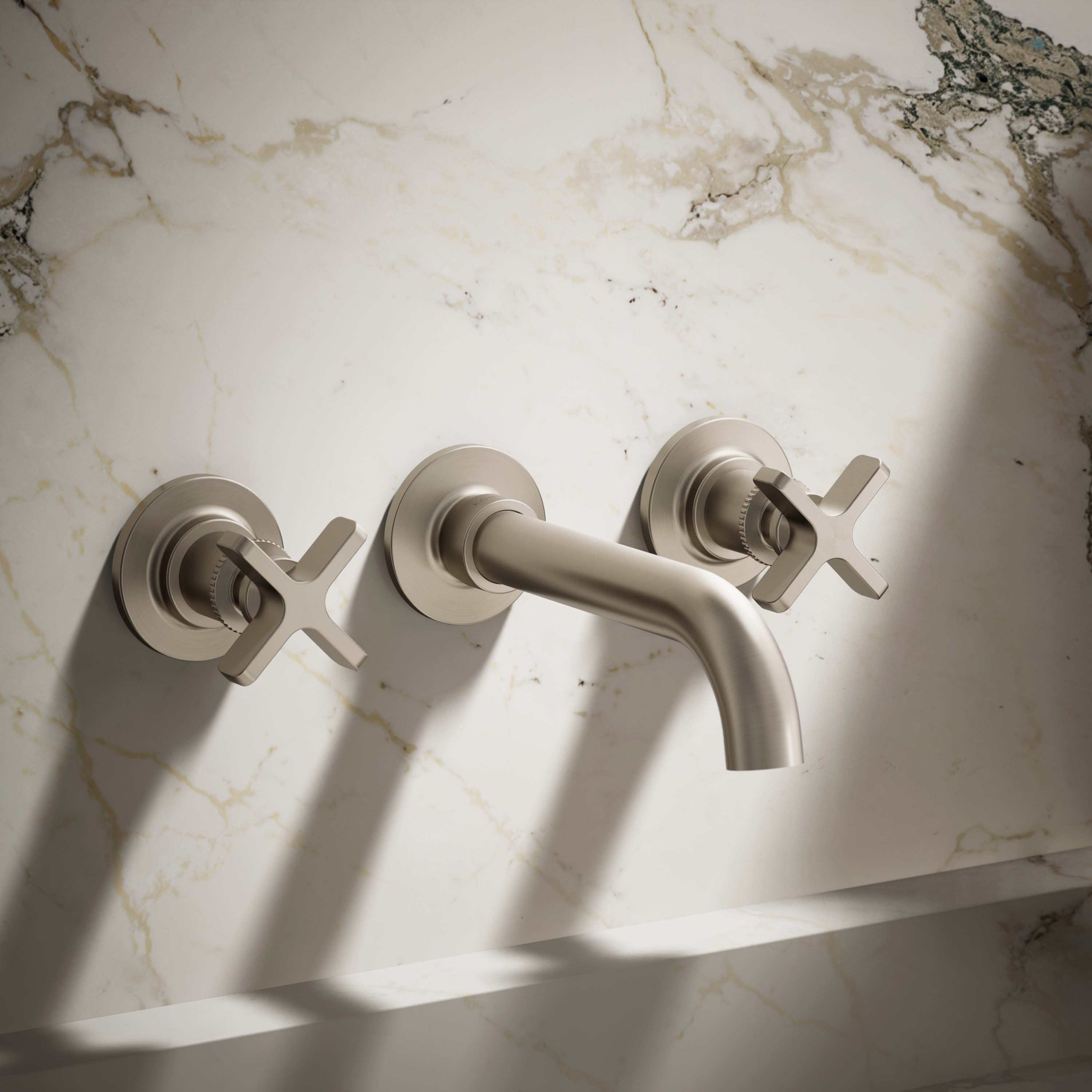 KOHLER T35909-3-BN Castia by Studio McGee Vibrant Brushed Nickel Wall-mount 2-handle WaterSense Low-arc Residential Handle Bathroom Sink Faucet
