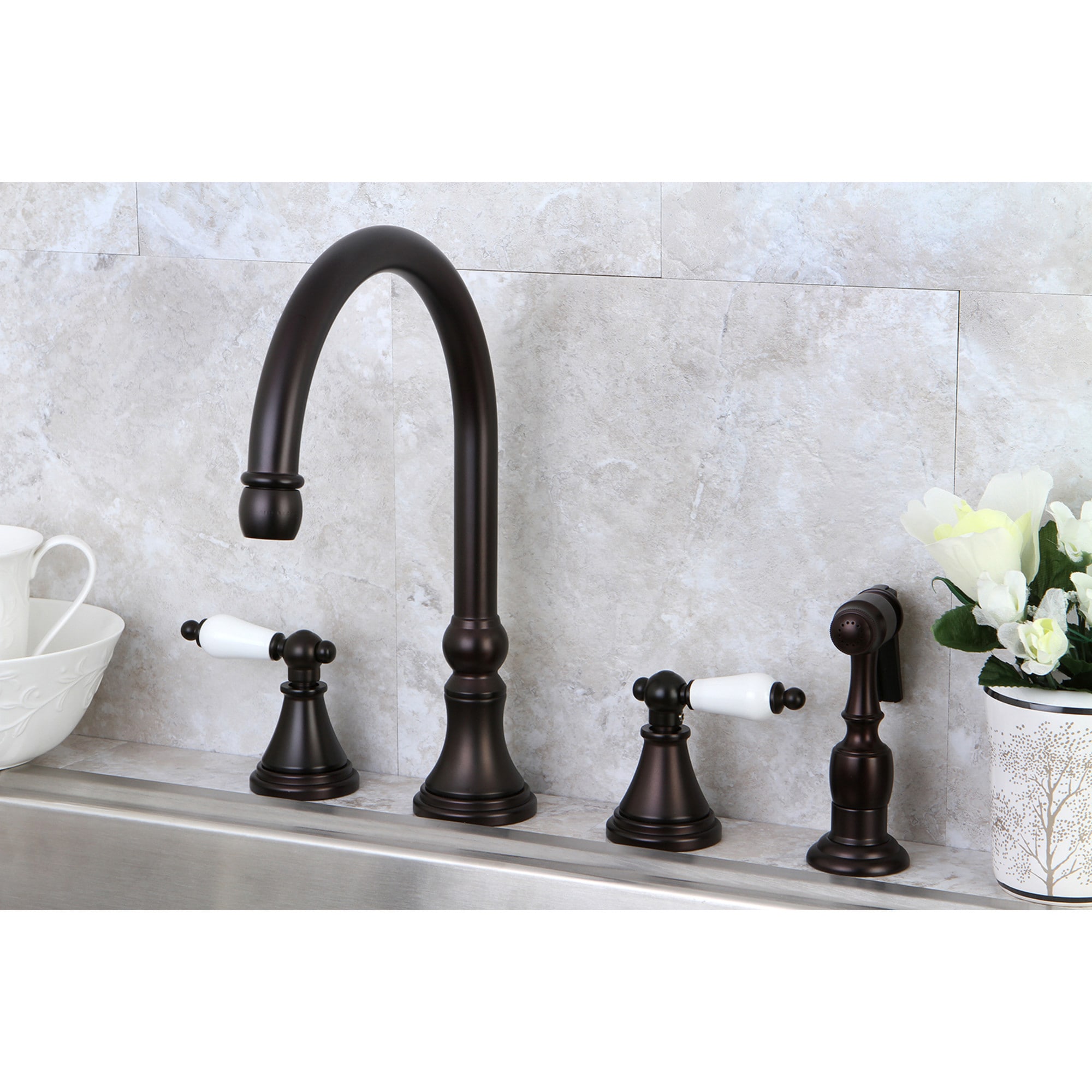 Elements of Design ES2795PLBS Oil-rubbed bronze Double Handle Deck-mount Kitchen Faucet ( Side Sprayer Included )