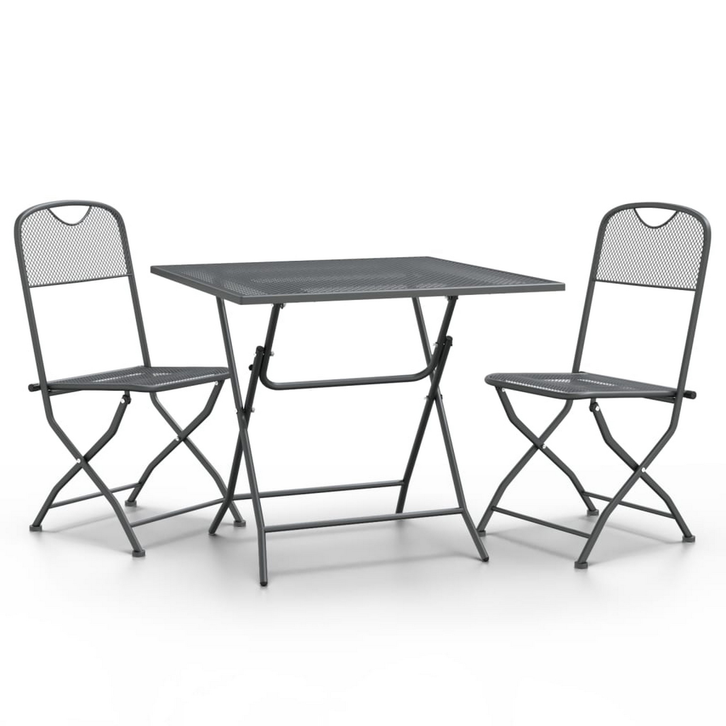 Benzara BM326425 Dining Set 2 -Piece Dark Gray Balcony Height Patio Dining Set Steel Rectangle Table with 2 Stackable Stationary Chairs