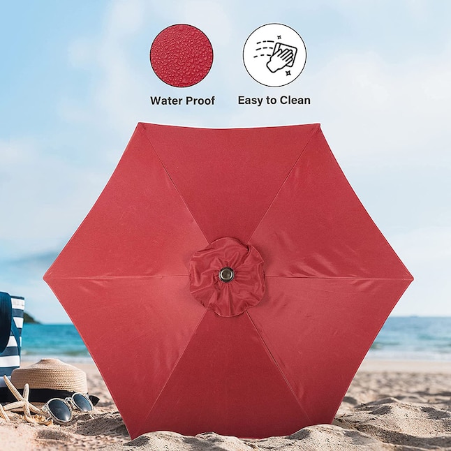 Sunrinx 7.5 ft Red Polyester Crank Market Patio Umbrella with Tilt ...