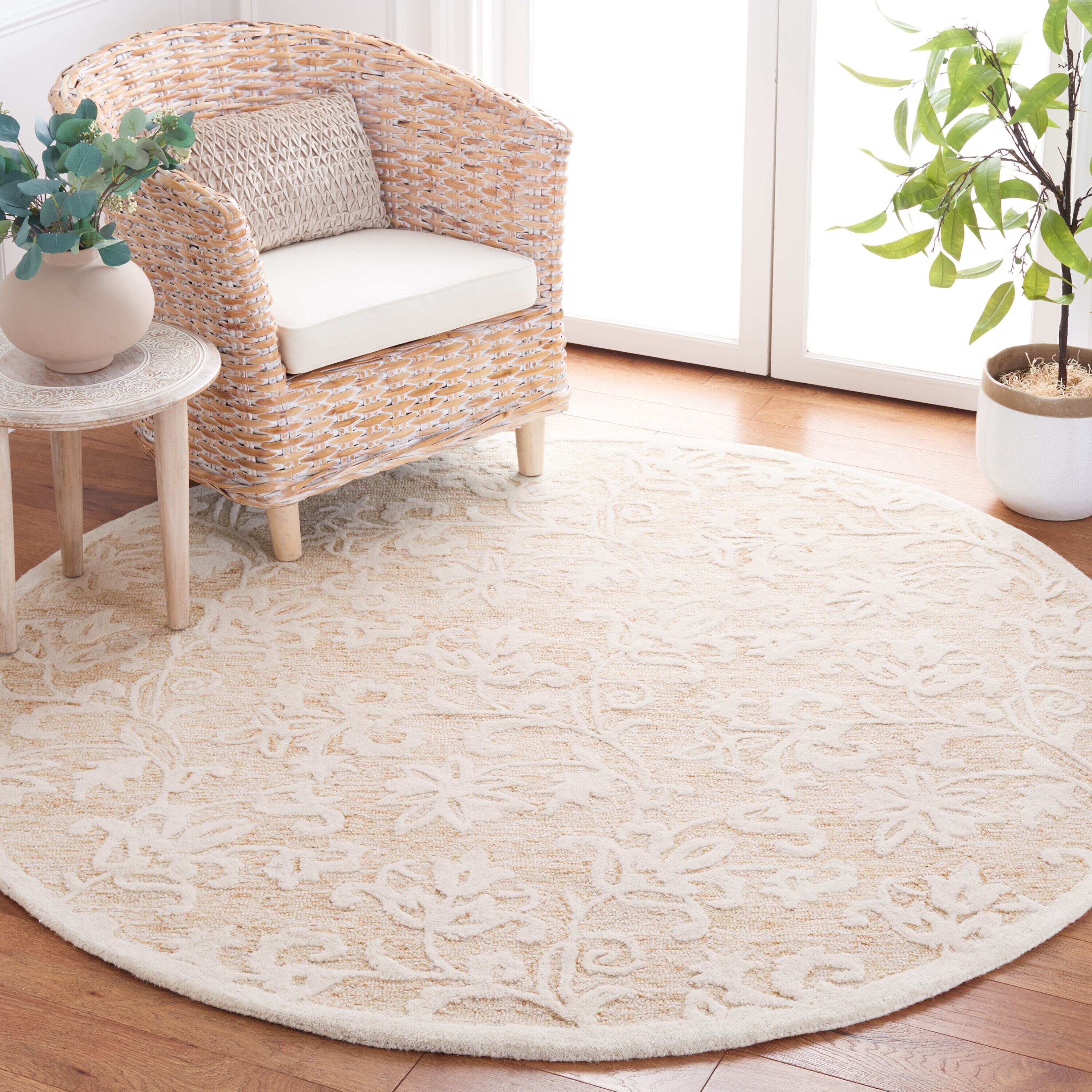  Msr Metro Gold/Ivory Country Floral 6ft x 6ft Round Rug