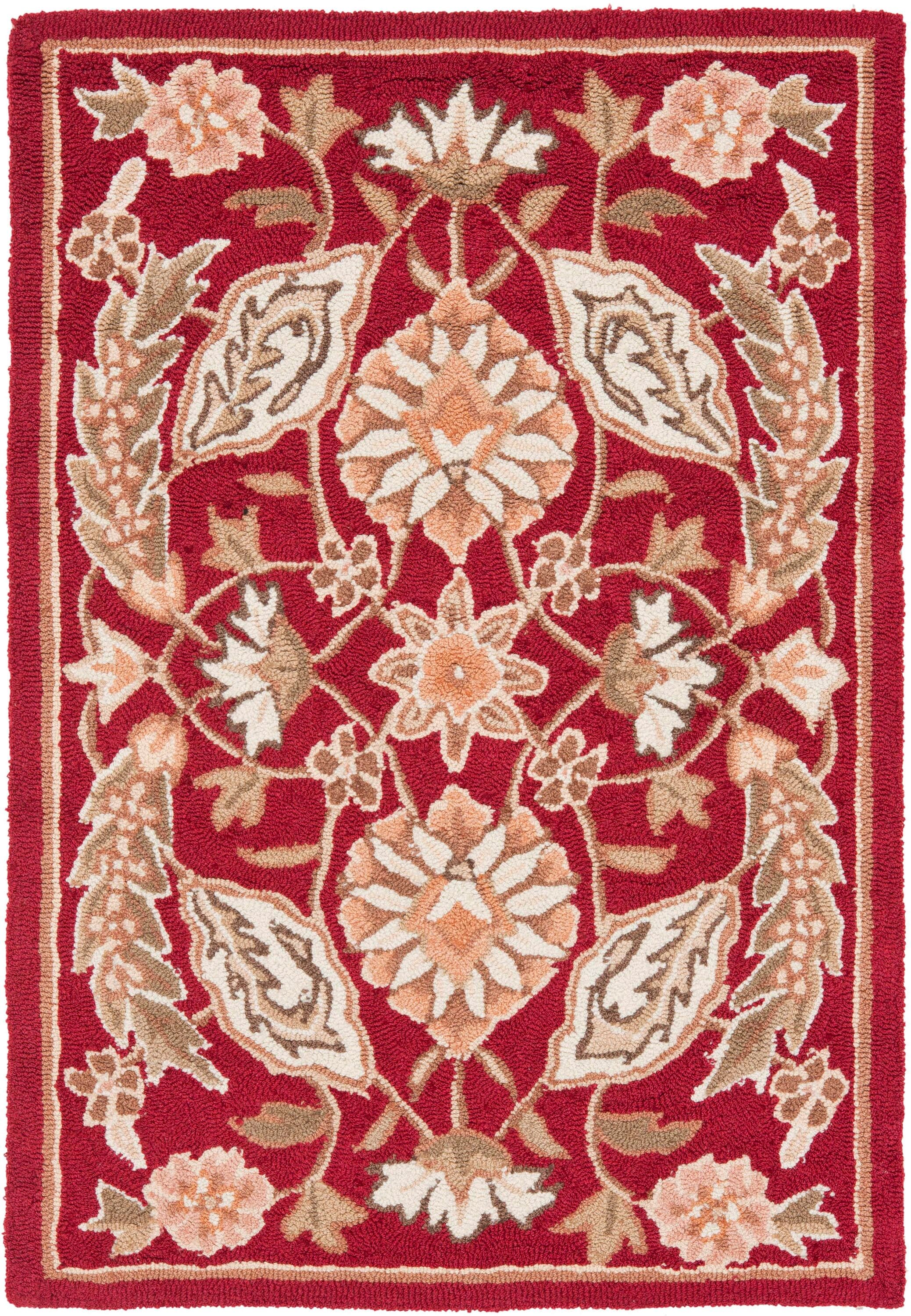 Handmade Tufted Reversible Floral Red Wool Blend 36"x24" Rug