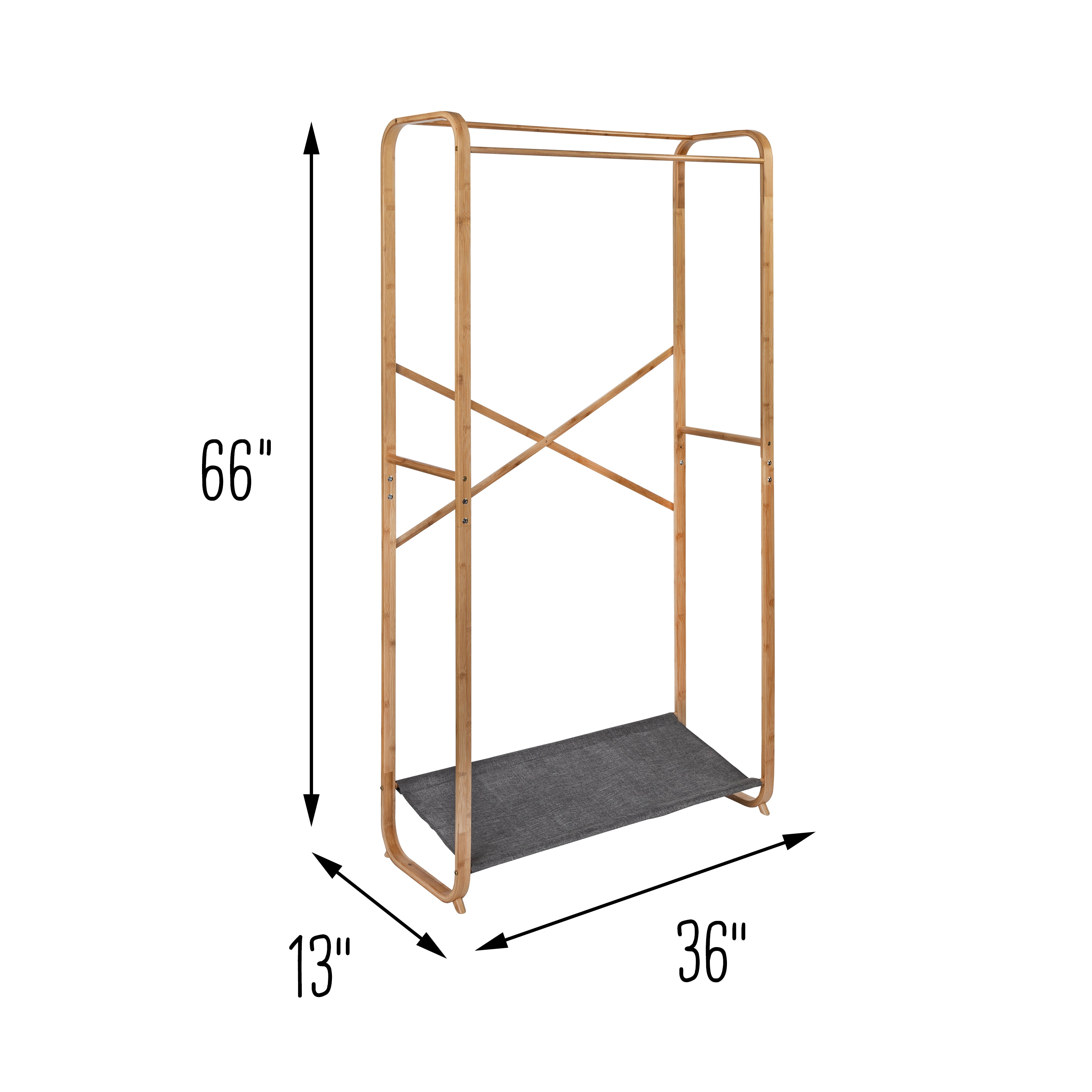 Natural Bamboo and Gray Fabric Portable Garment Rack