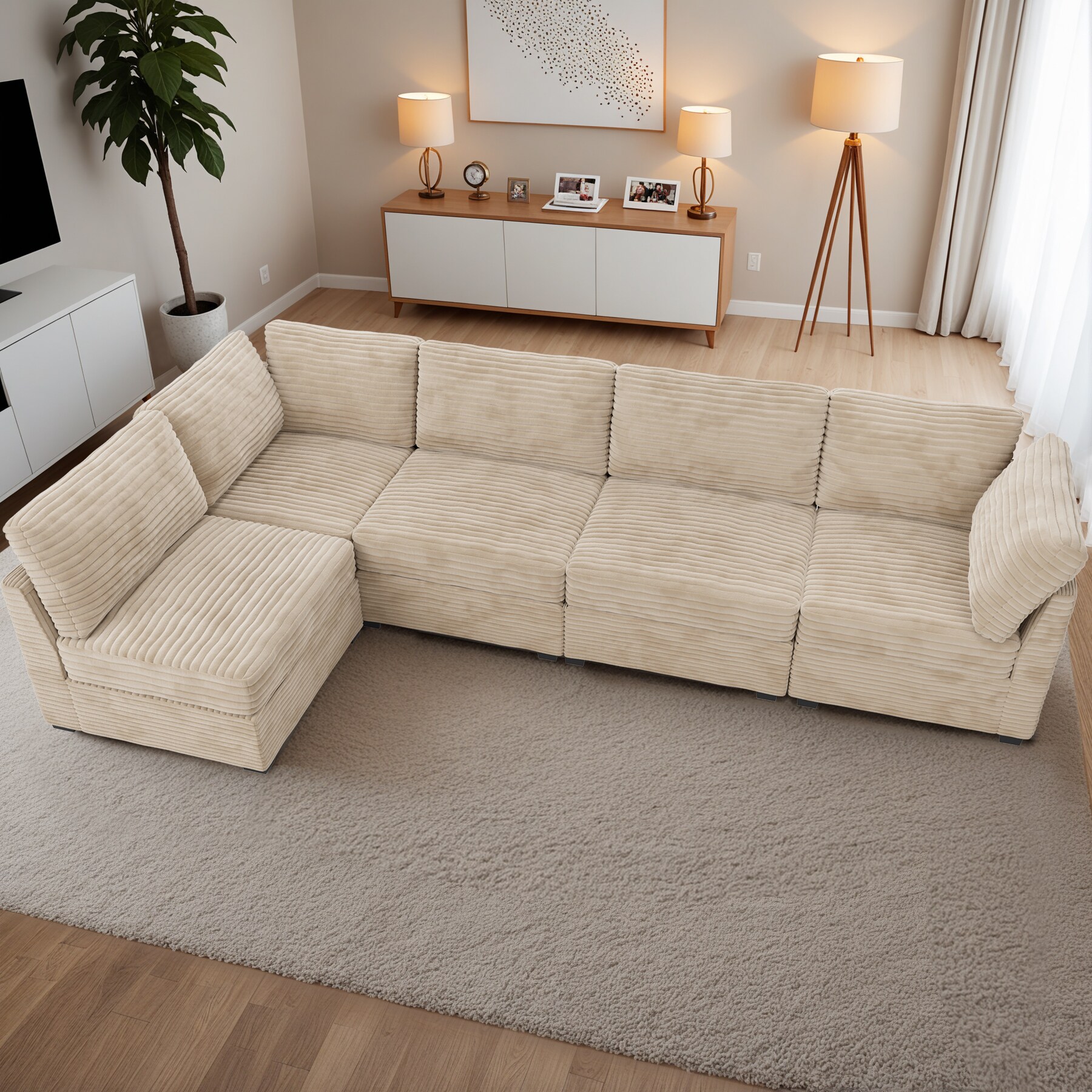 ALTRIGUS 6L-YOYO240-52-AL 130.72-in Modern Beige Plush 5 -seater Sectional