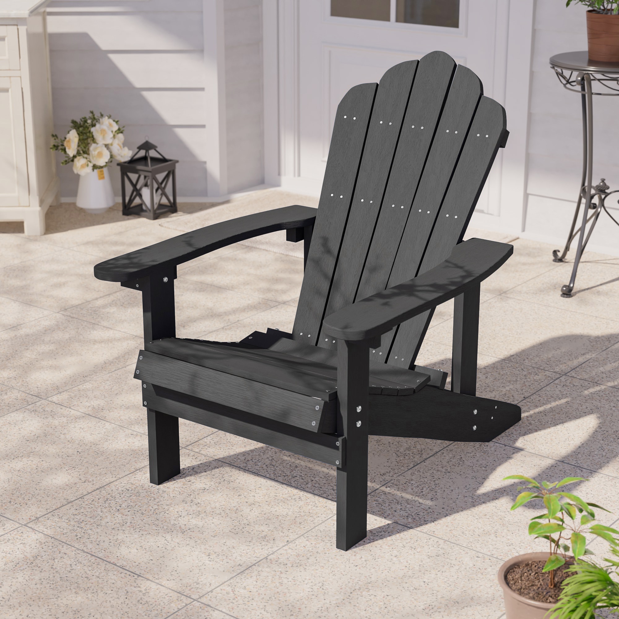 ACEGOSES LW-M2-51-BK Adirondack Chair Black Stationary Adirondack Chair with Black Solid Seat