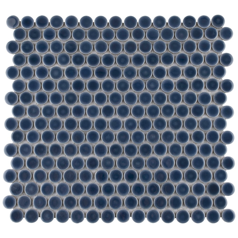 Affinity Tile FKOMPR41 Hudson Penny Denim Blue 12-in x 13-in Glossy Porcelain Stone Look Penny Round Mosaic Floor and Wall Tile (10.7-sq. ft/ Carton)