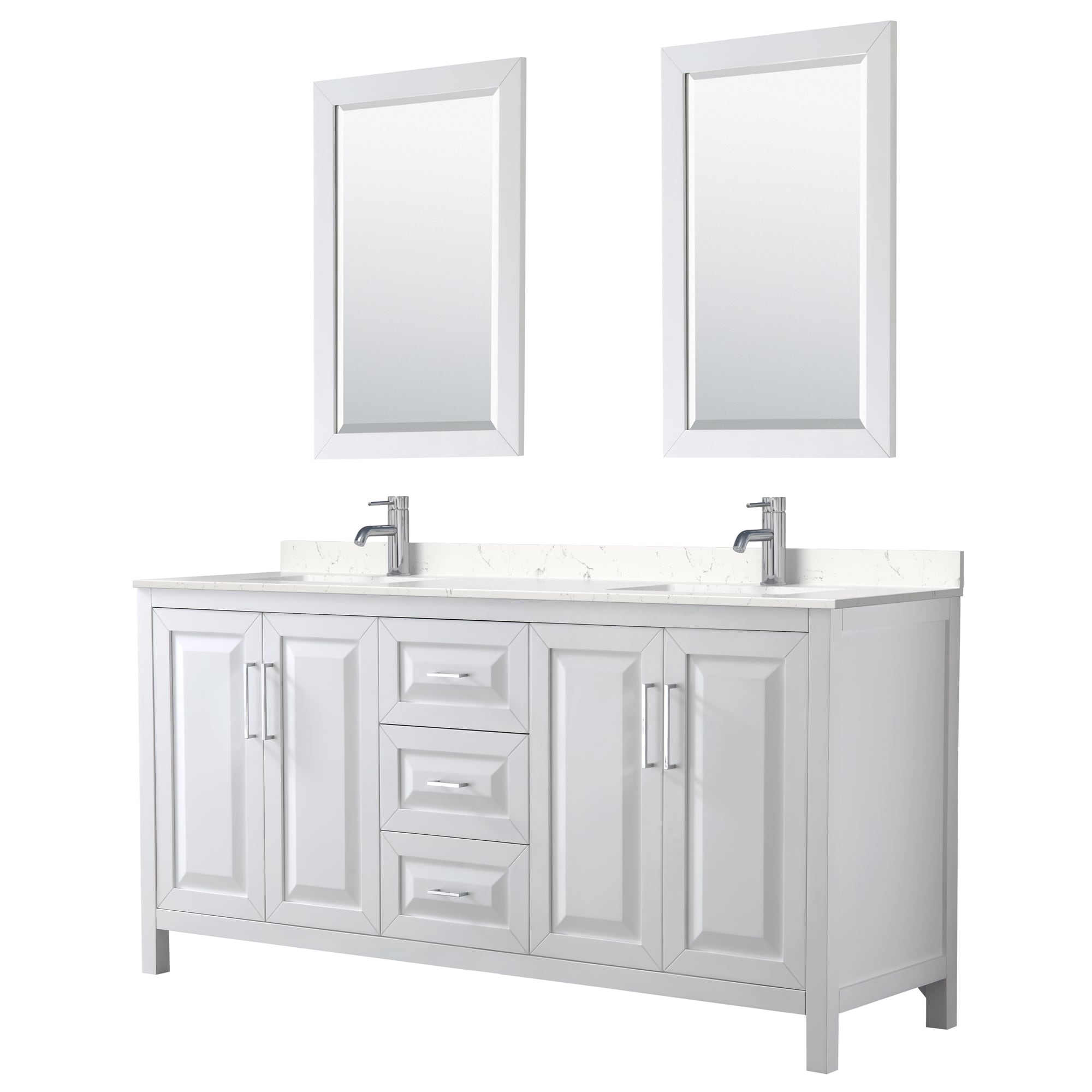 Wyndham Collection WCV252572DWHC2UNSM24 Daria 72-in White with Polished Chrome Trim Undermount Double sink Bathroom Vanity with Carrara Cultured Marble Cultured marble Top (Mirror Included)