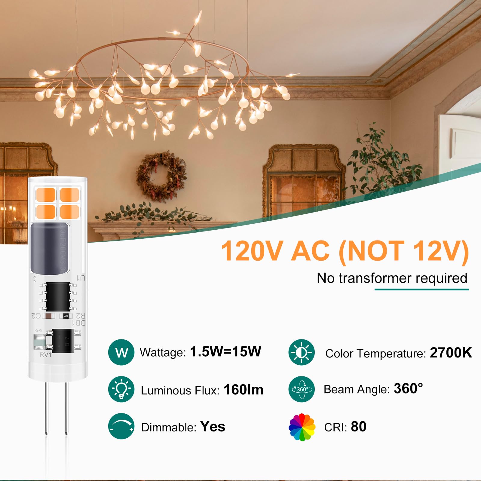LILILIAN FMY G4 LED Bulb Dimmable 120V G4 Bi-Pin Base Light Bulbs 1.5W ...