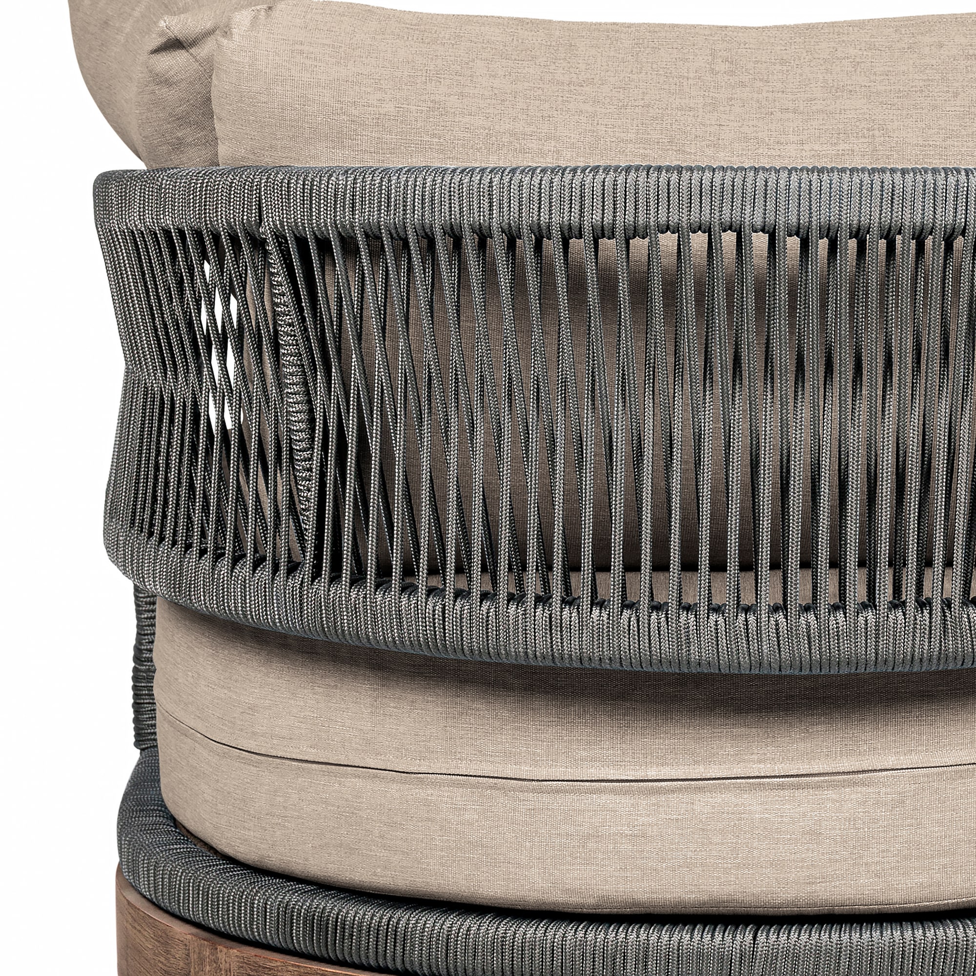 Orbit Eucalyptus Wood Outdoor Chair with Gray Rope and Taupe Cushions